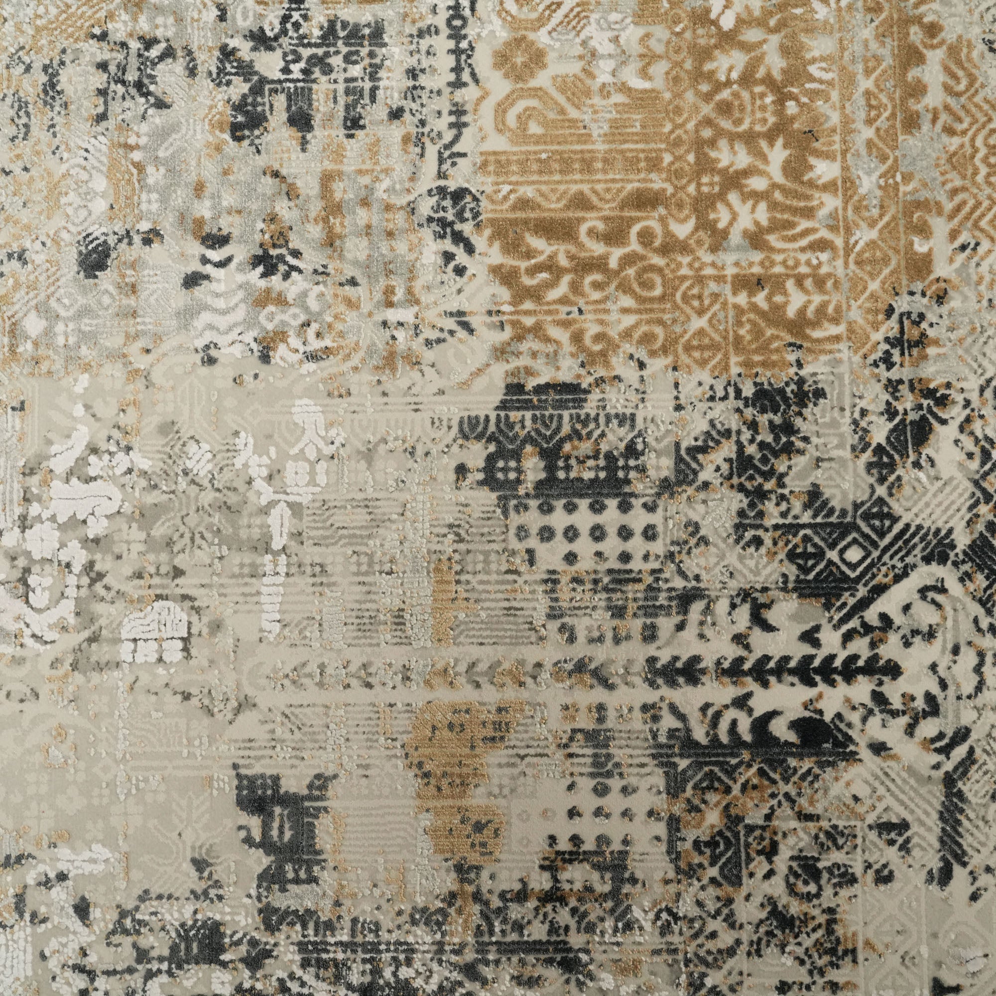 Vintage Patterned Viscose Gray Carpet