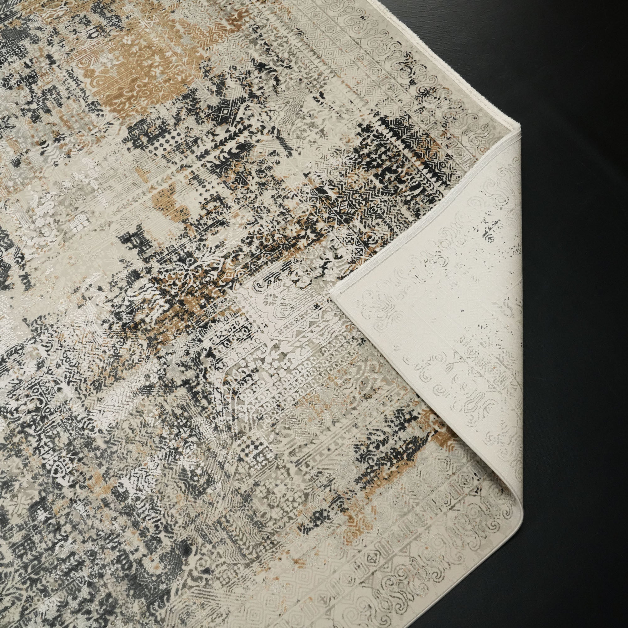 Vintage Patterned Viscose Gray Carpet