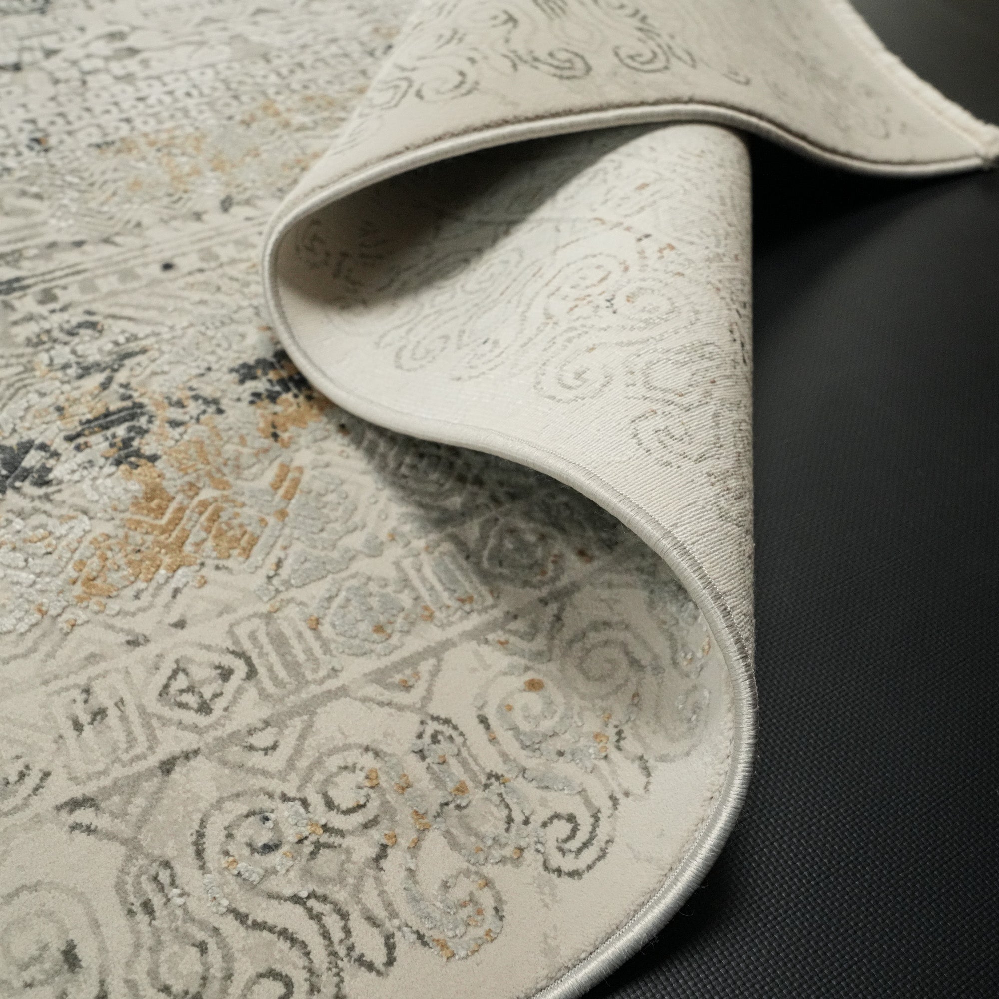 Vintage Patterned Viscose Gray Carpet