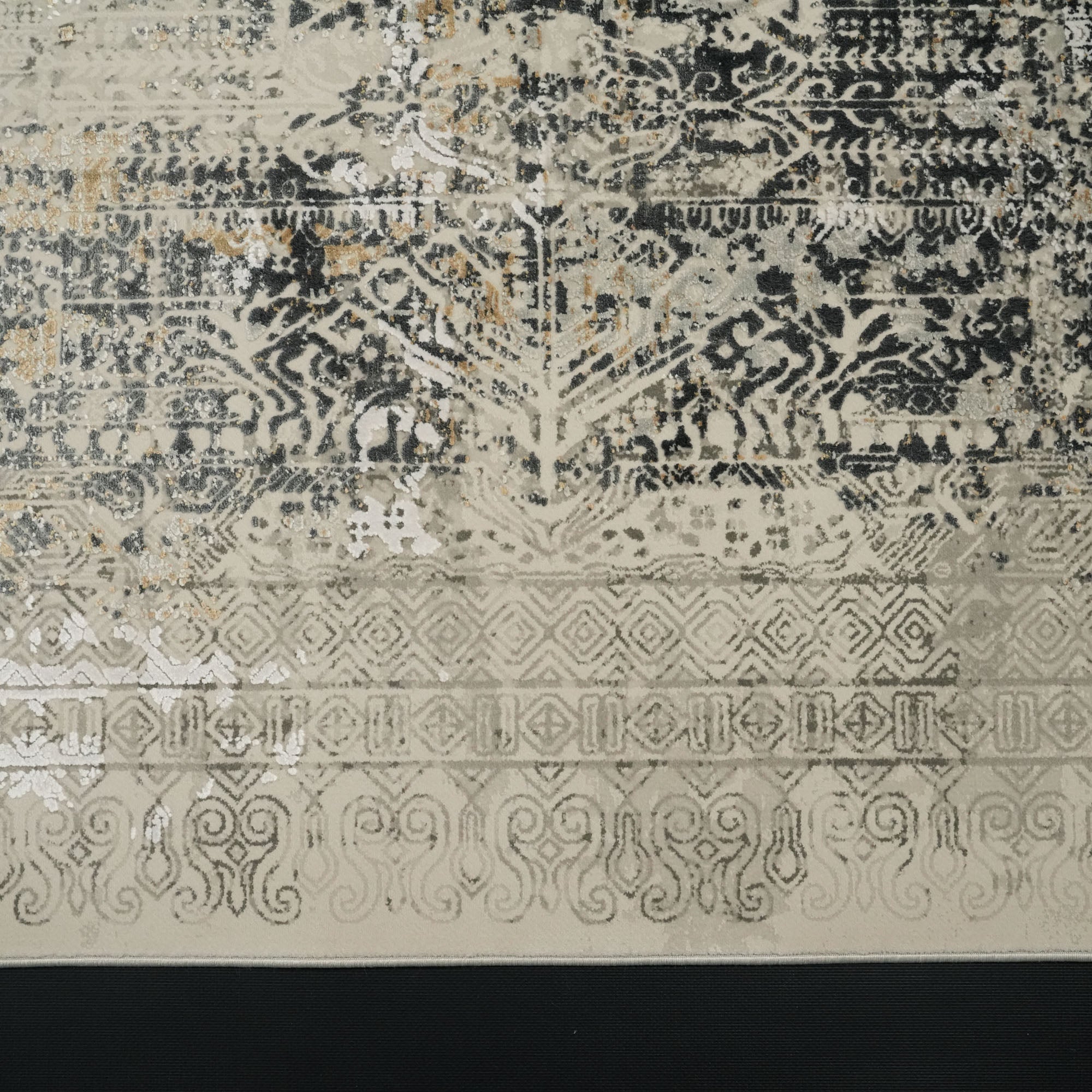 Vintage Patterned Viscose Gray Carpet