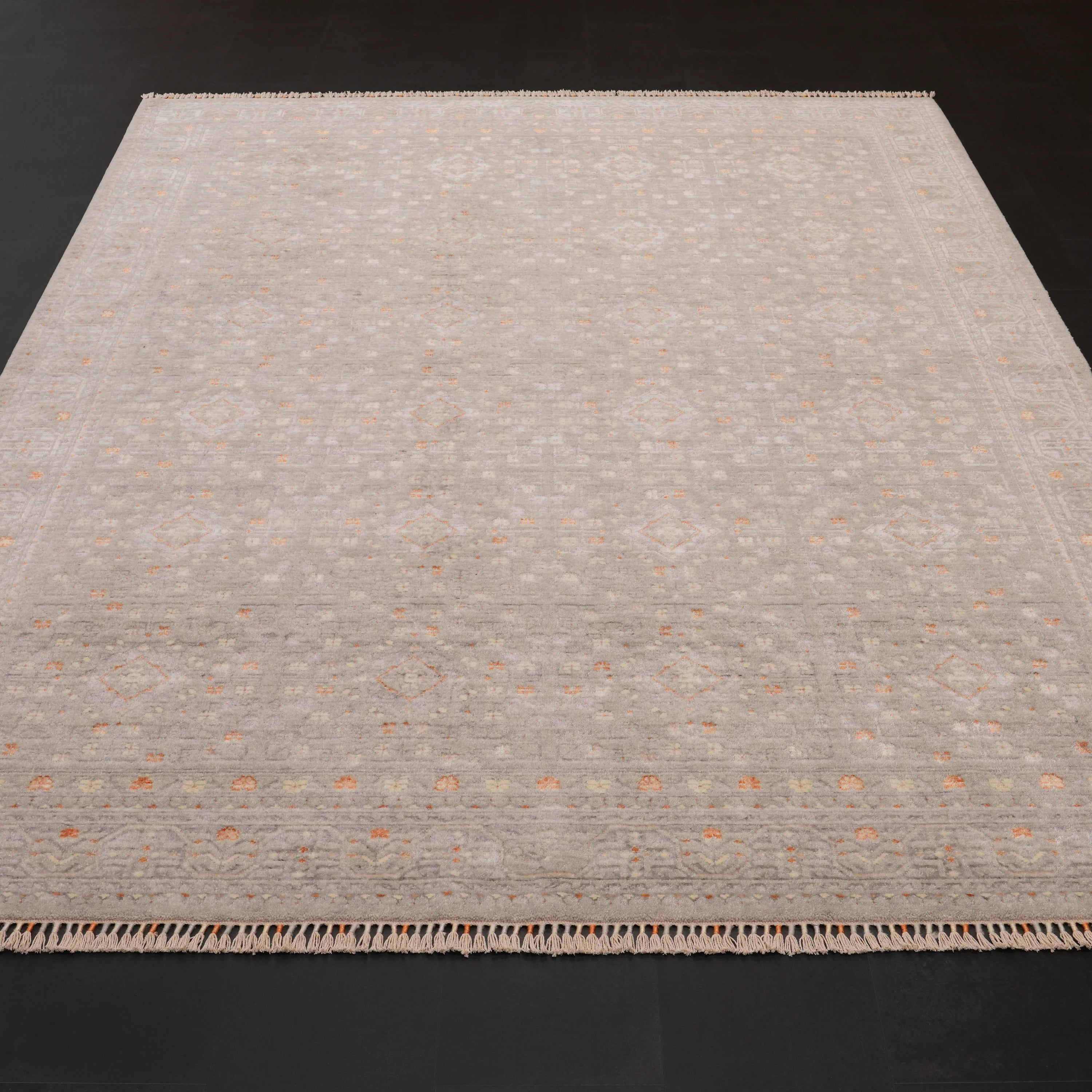 Zade Serisi Afgan Desenli Gri Tezgah Dokuma Doğal Halı