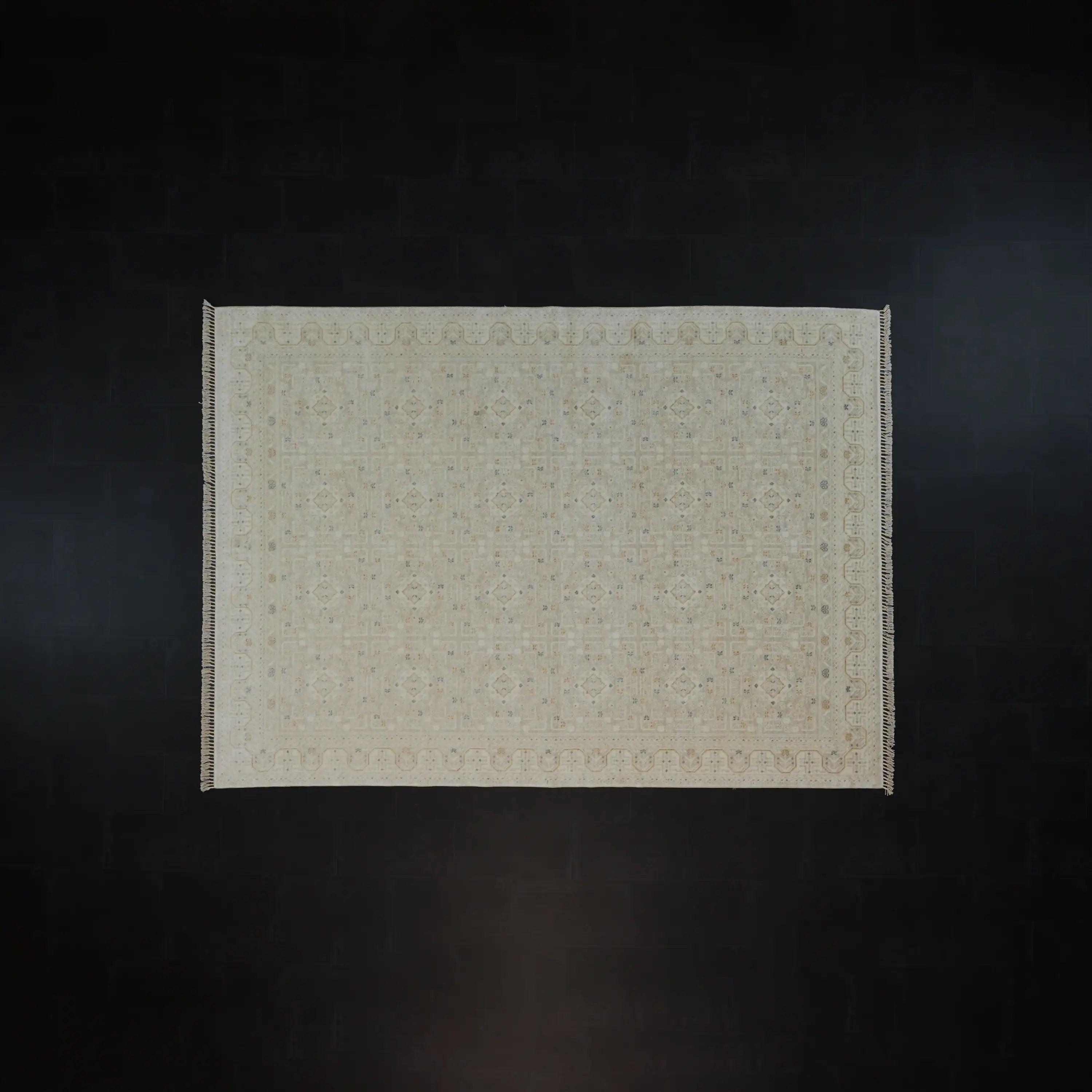 Zade Series Afghan Pattern Cream Tencel Loom-Woven Rug