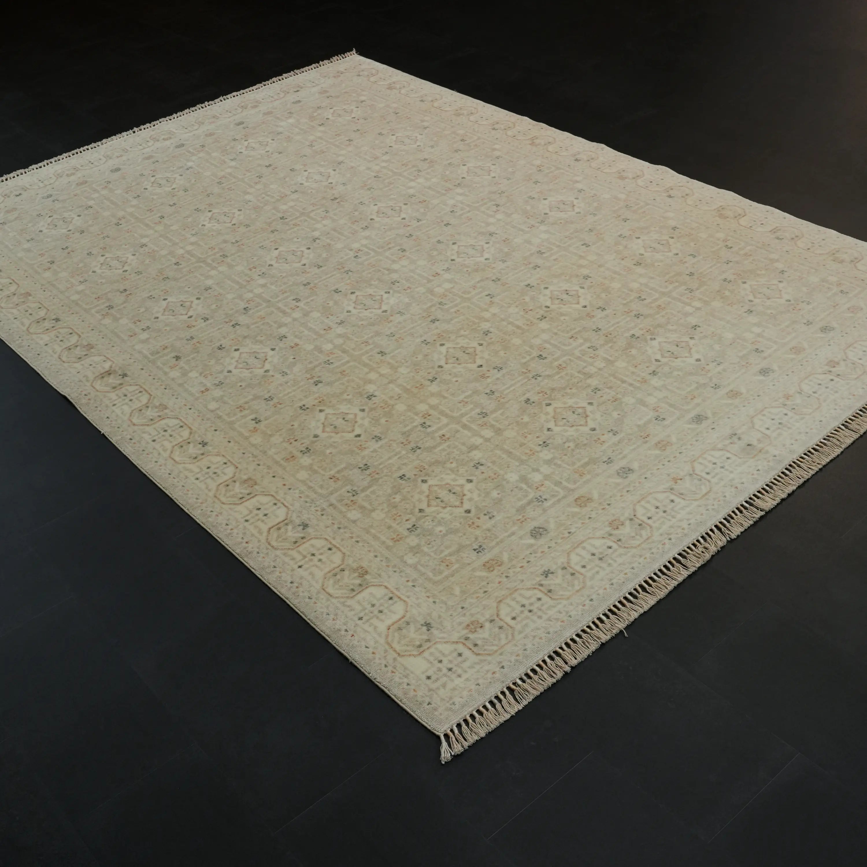 Zade Series Afghan Pattern Cream Tencel Loom-Woven Rug