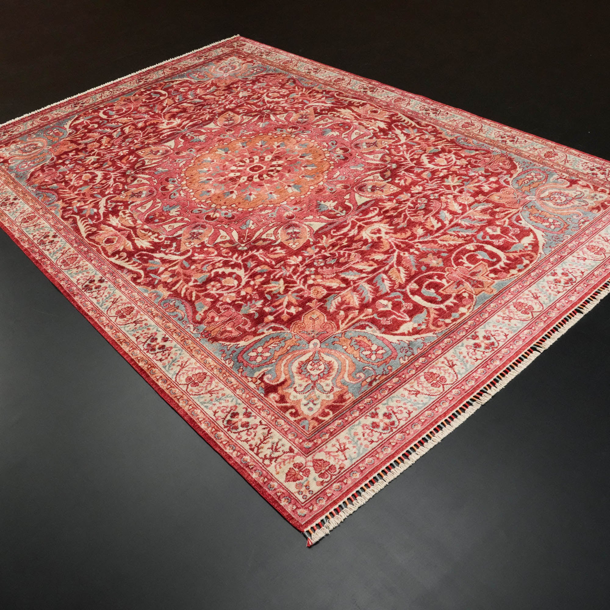 Zade Series Flower Patterned Red Loom-Woven Rug