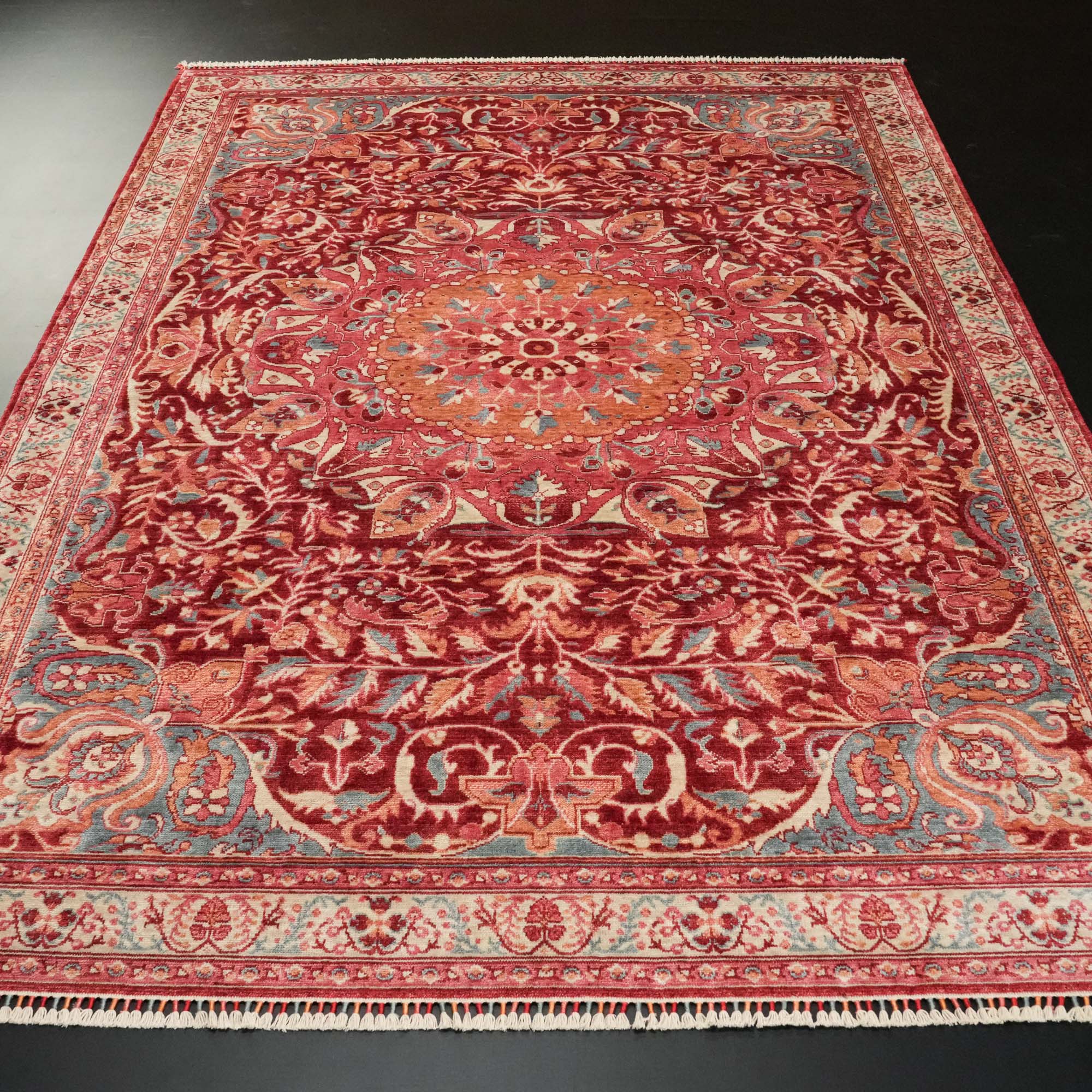 Zade Series Flower Patterned Red Loom-Woven Rug