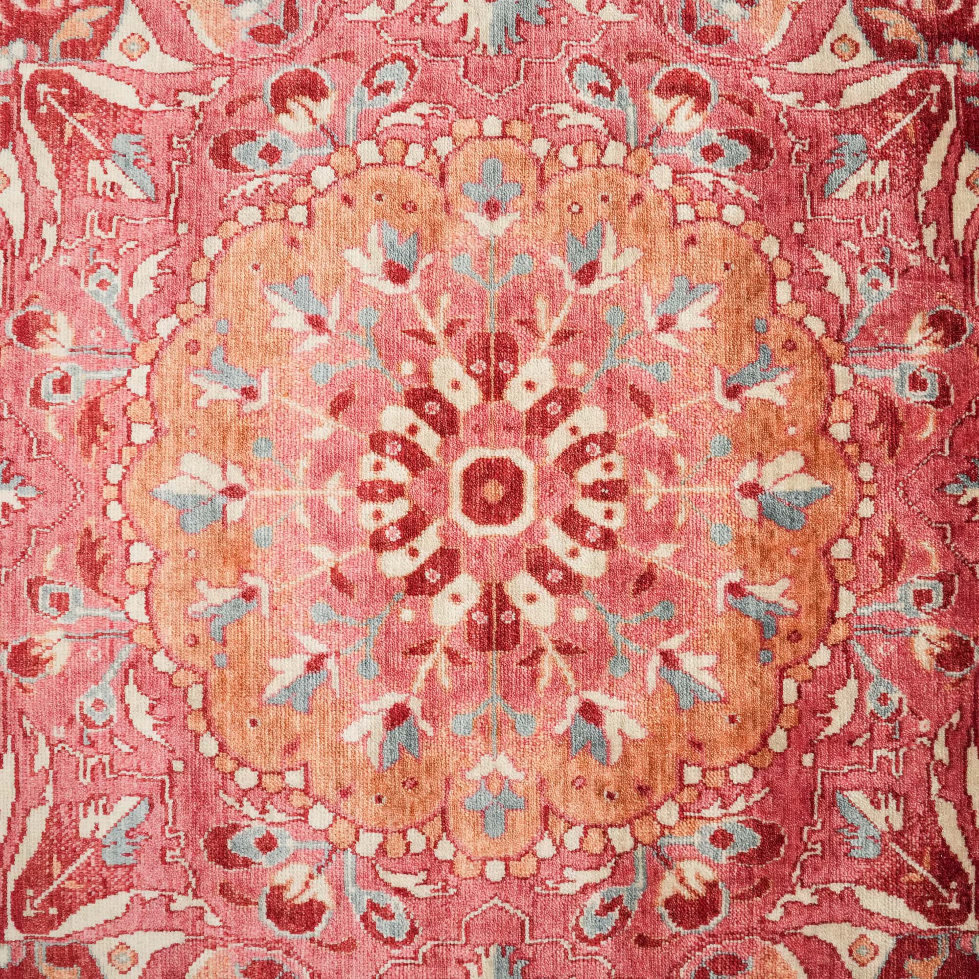 Zade Series Flower Patterned Red Loom-Woven Rug