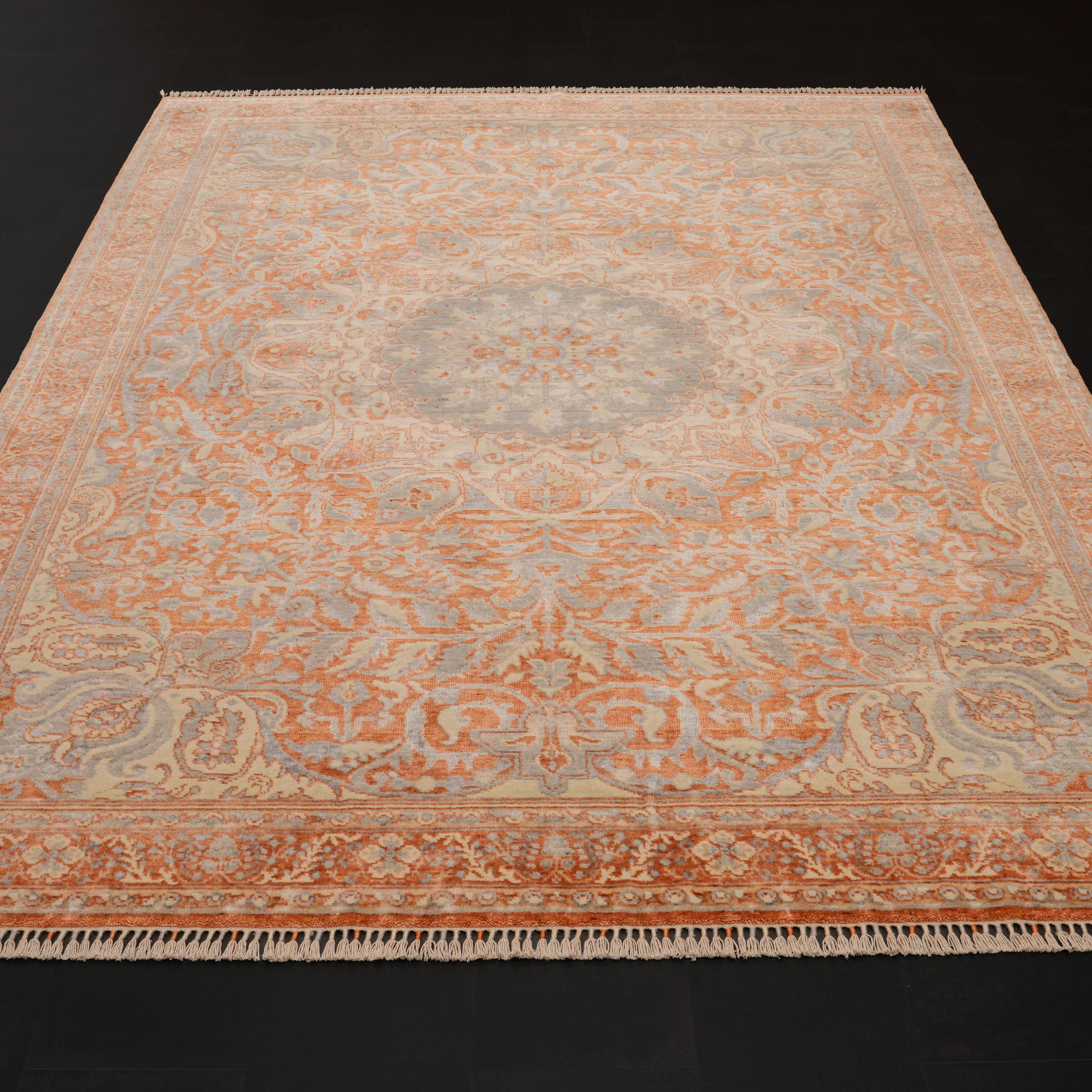 Zade Serisi Çiçek Desenli Terra Tezgah Dokuma Doğal Halı