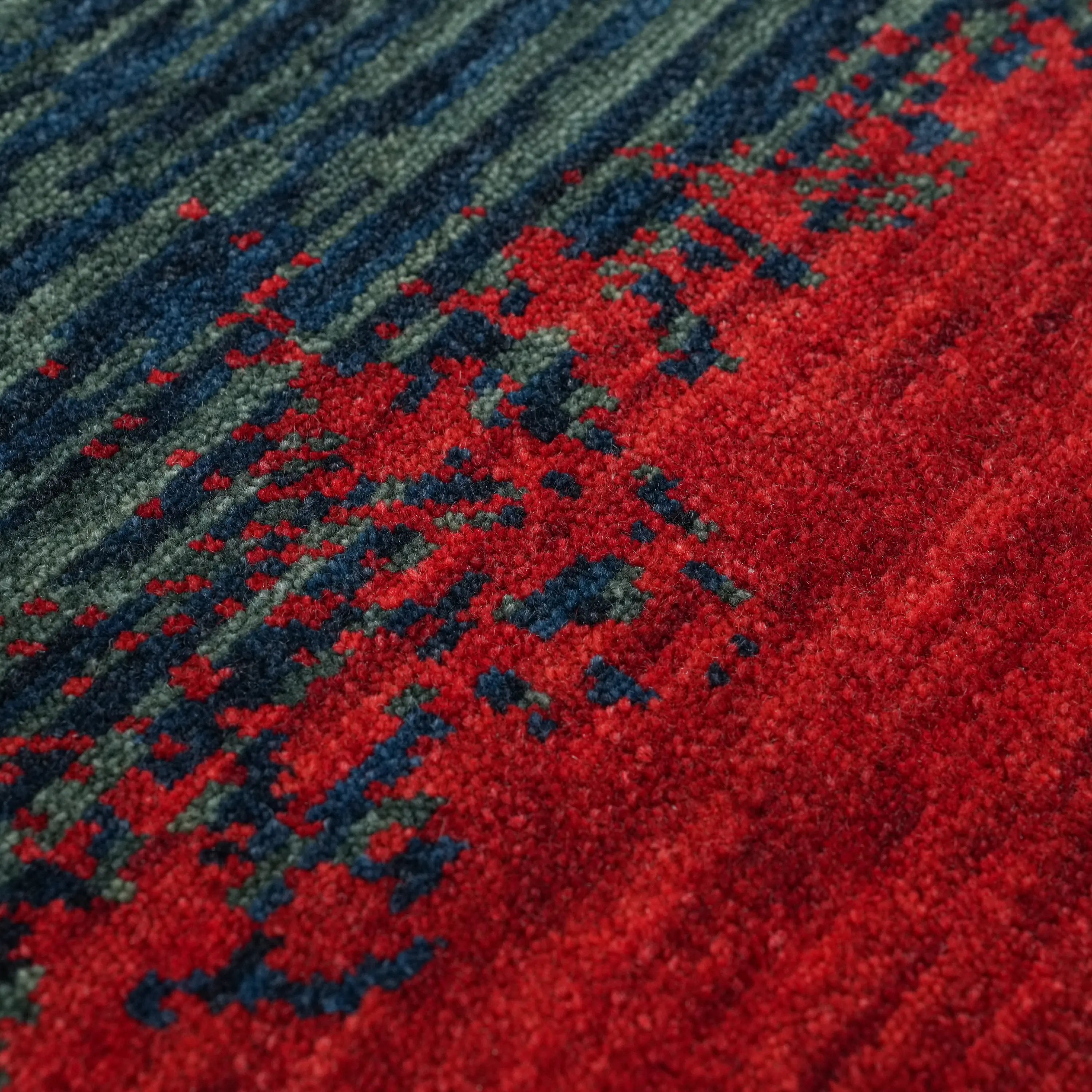 Zade Series Navy Blue Wool Loom Woven Rug Prayer Mat