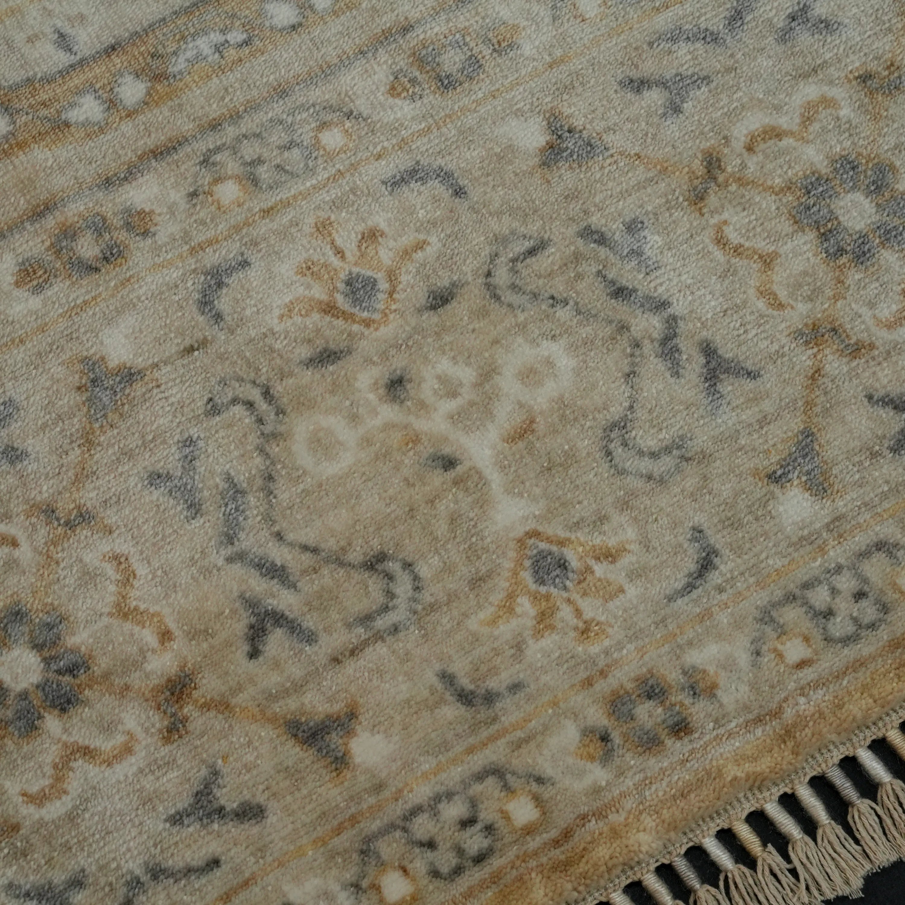 Zade Serisi Memlük Desenli Krem Tencel Tezgah Dokuma Halı