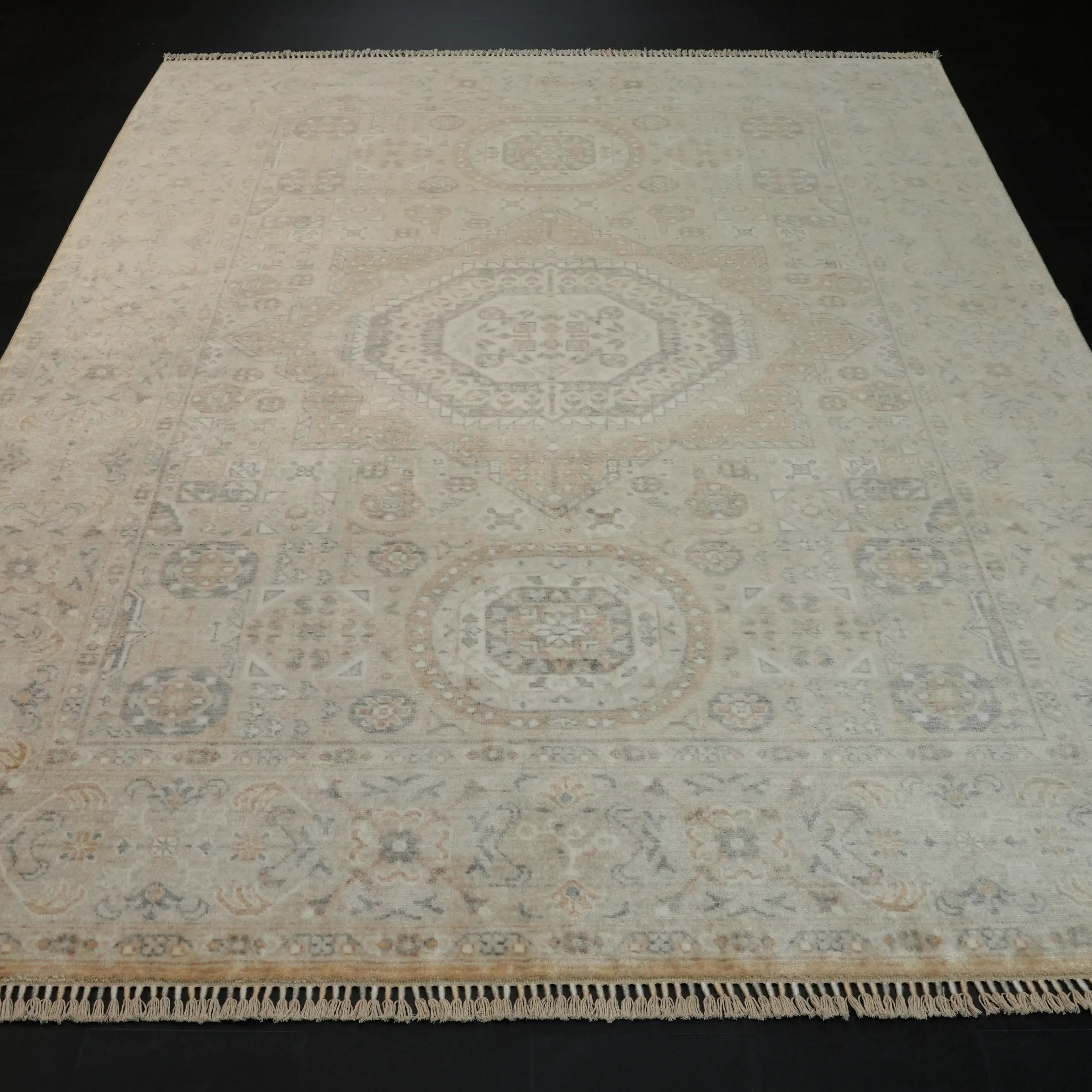 Zade Serisi Memlük Desenli Krem Tencel Tezgah Dokuma Halı