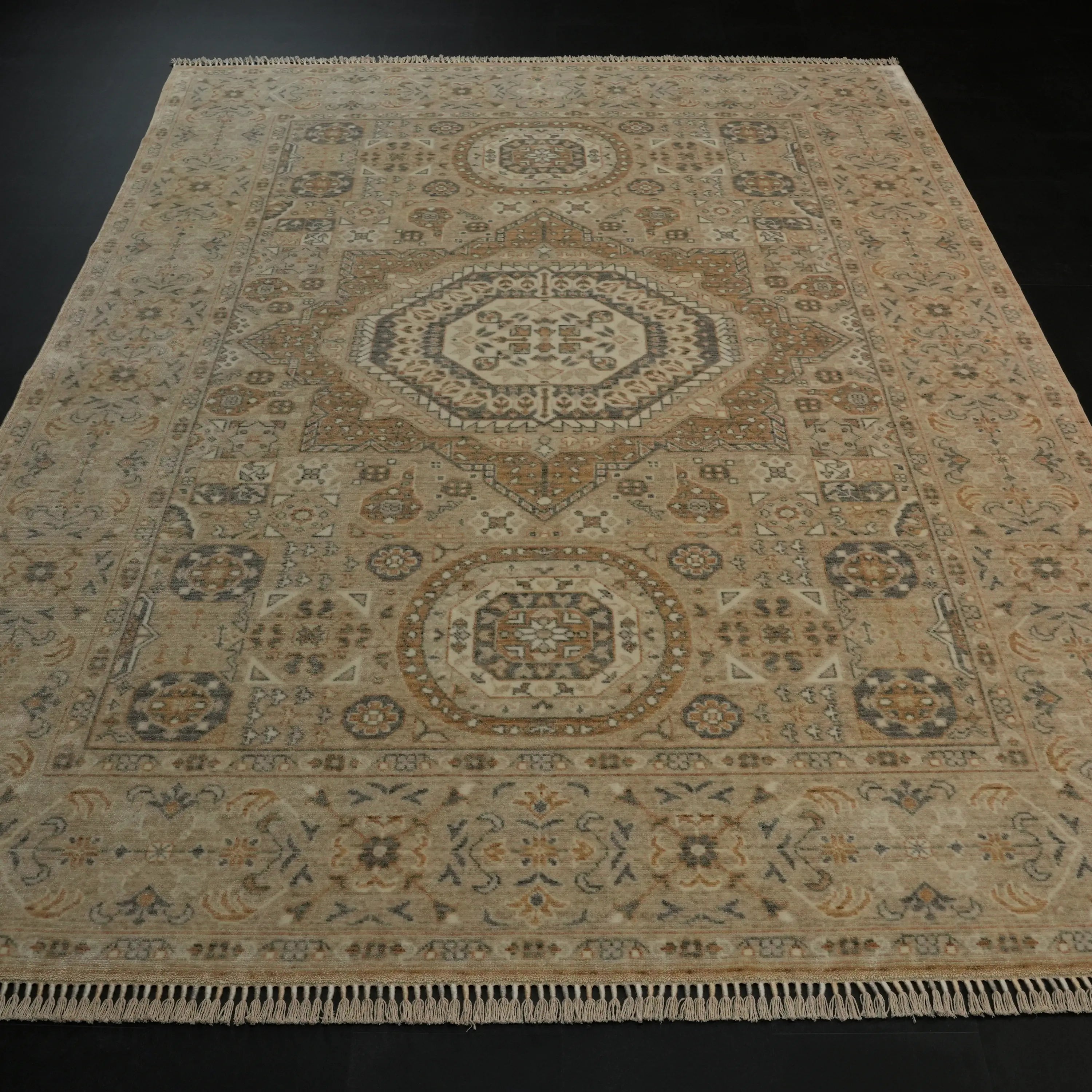 Zade Serisi Memlük Desenli Krem Tencel Tezgah Dokuma Halı