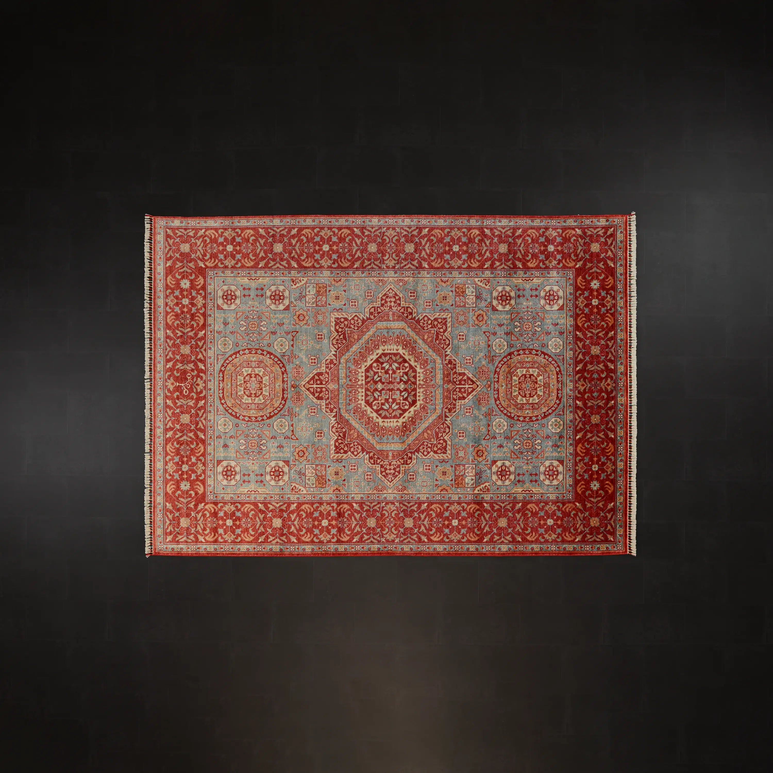 Zade Series Mamluk Pattern Blue Loom Woven Natural Rug