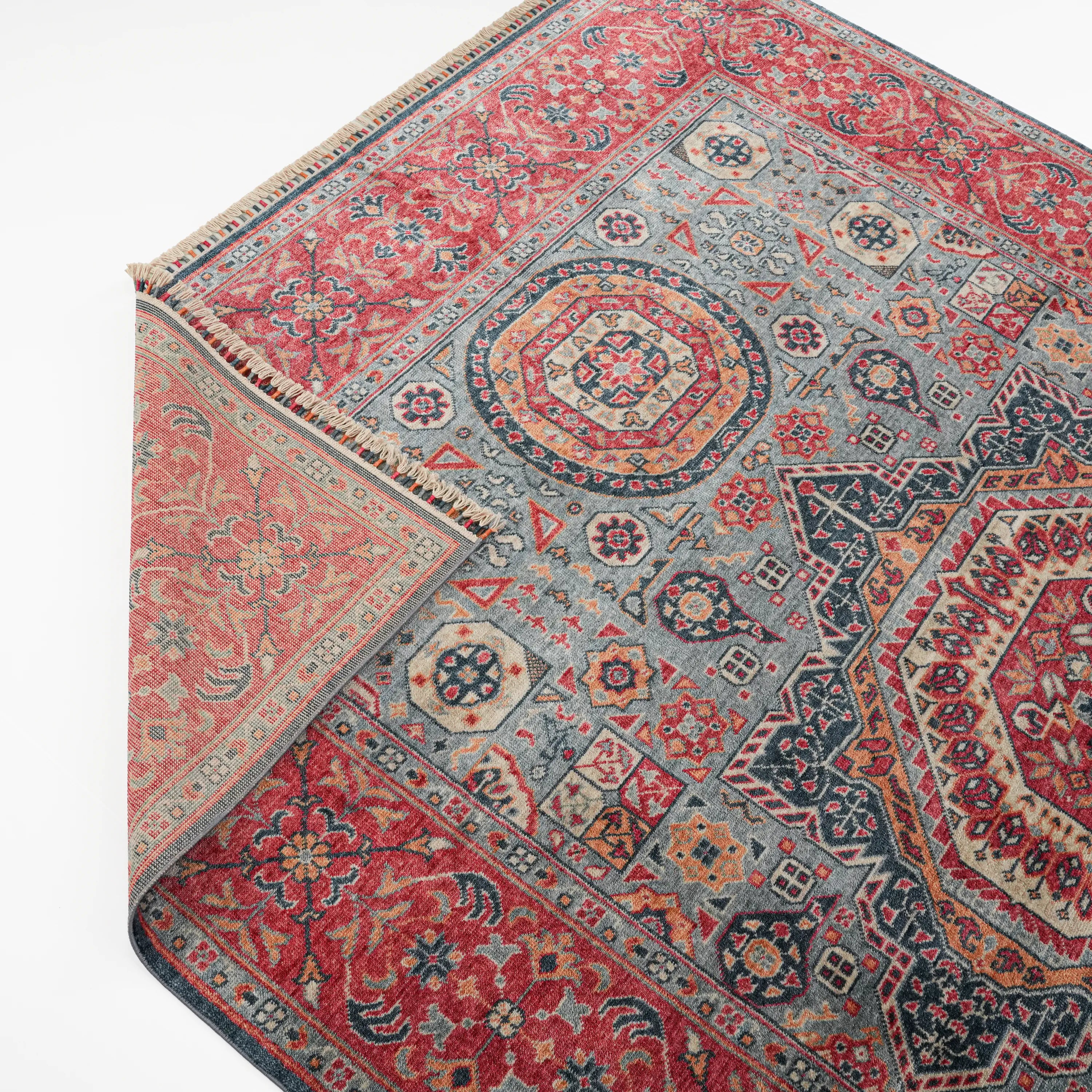 Zade Series Mamluk Pattern Blue Loom Woven Rug