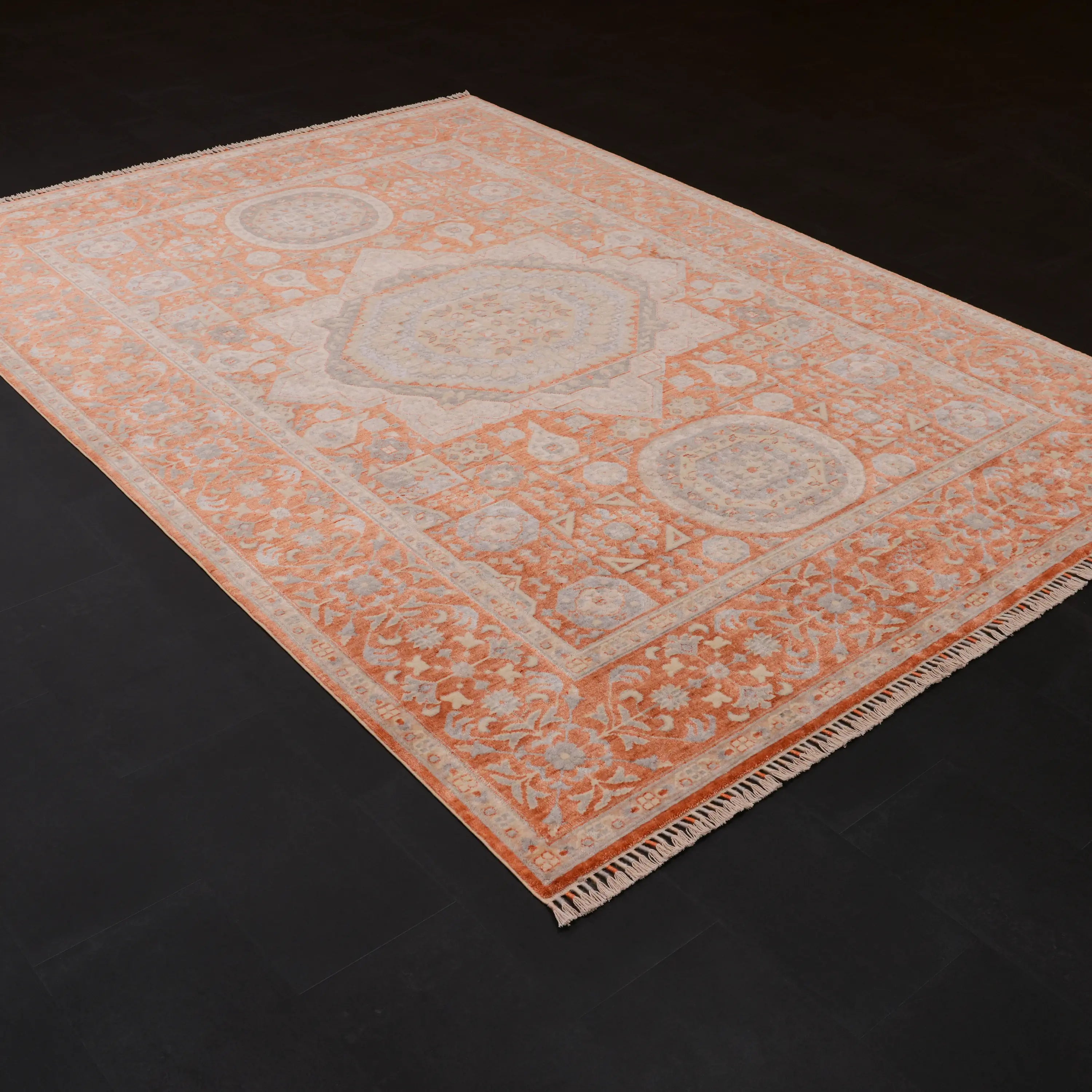 Zade Series Mamluk Patterned Terra Loom-Woven Natural Rug