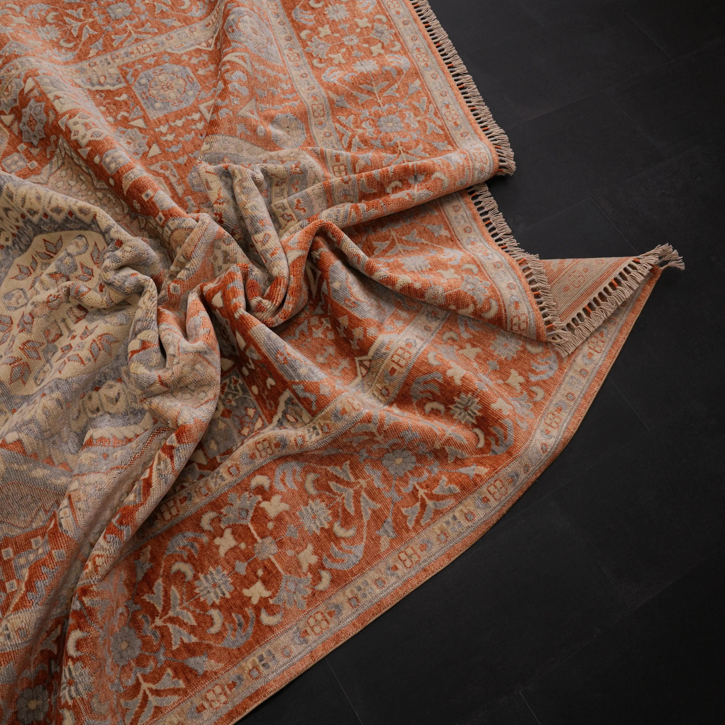 Zade Series Mamluk Patterned Terra Loom-Woven Natural Rug