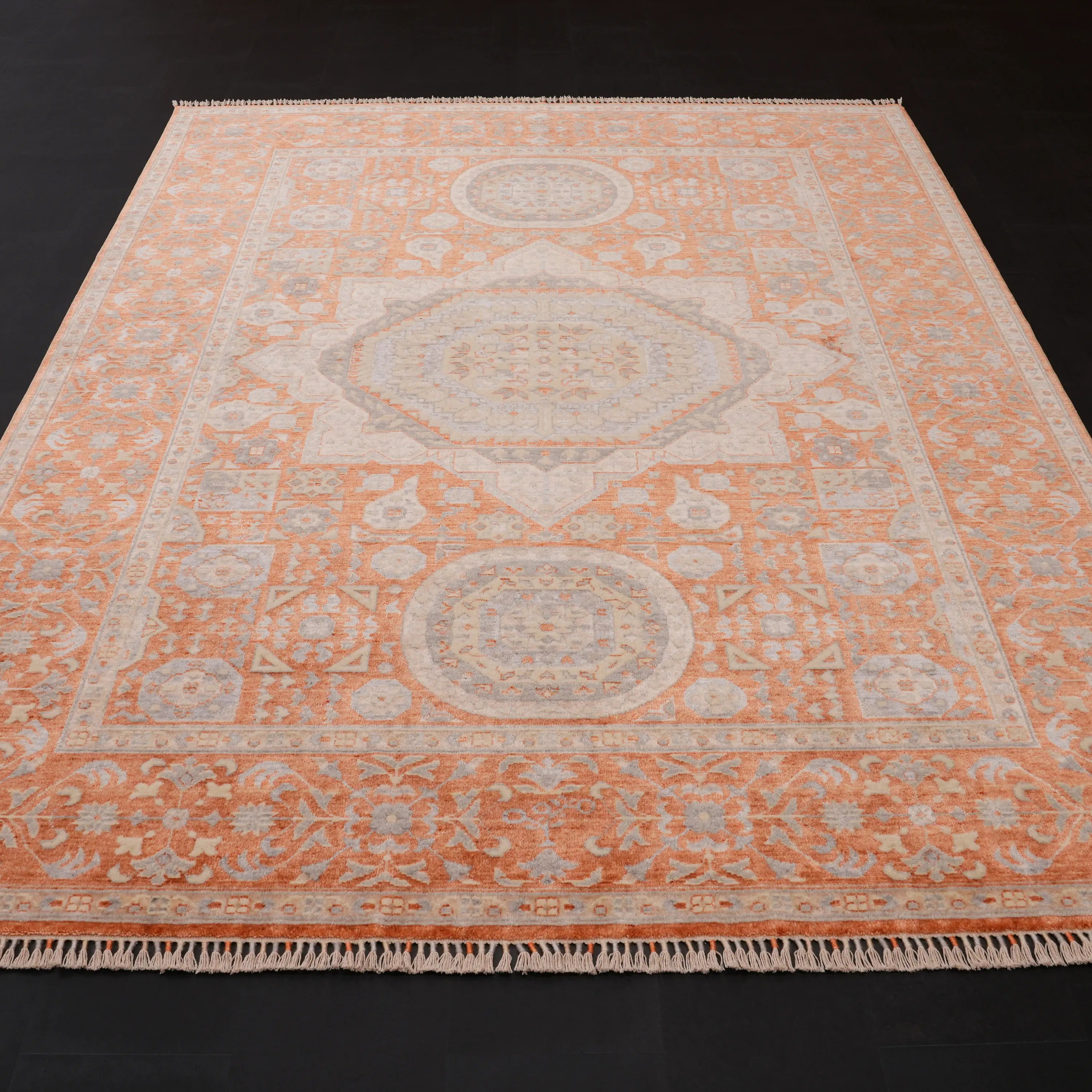 Zade Series Mamluk Patterned Terra Loom-Woven Natural Rug