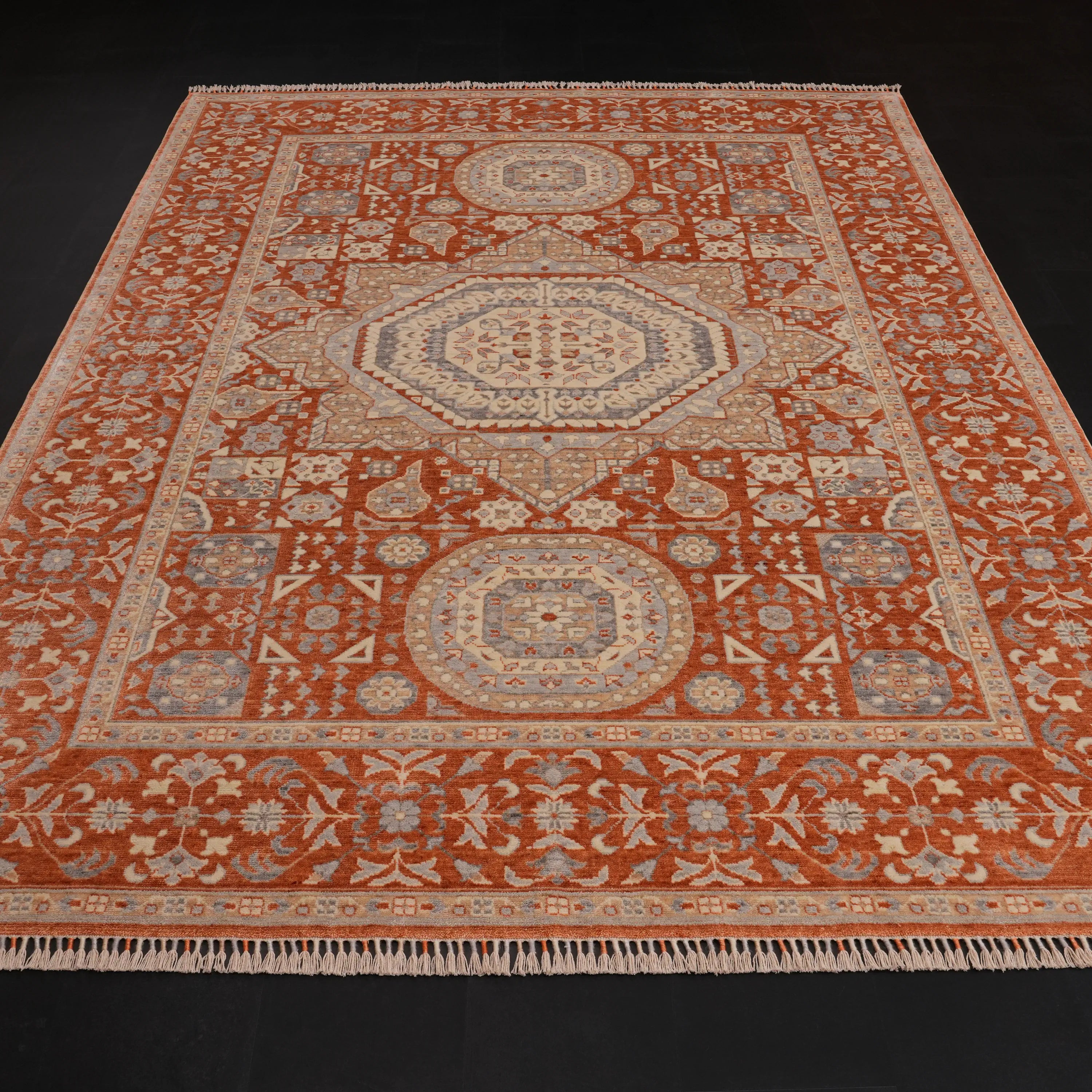 Zade Series Mamluk Patterned Terra Loom-Woven Natural Rug