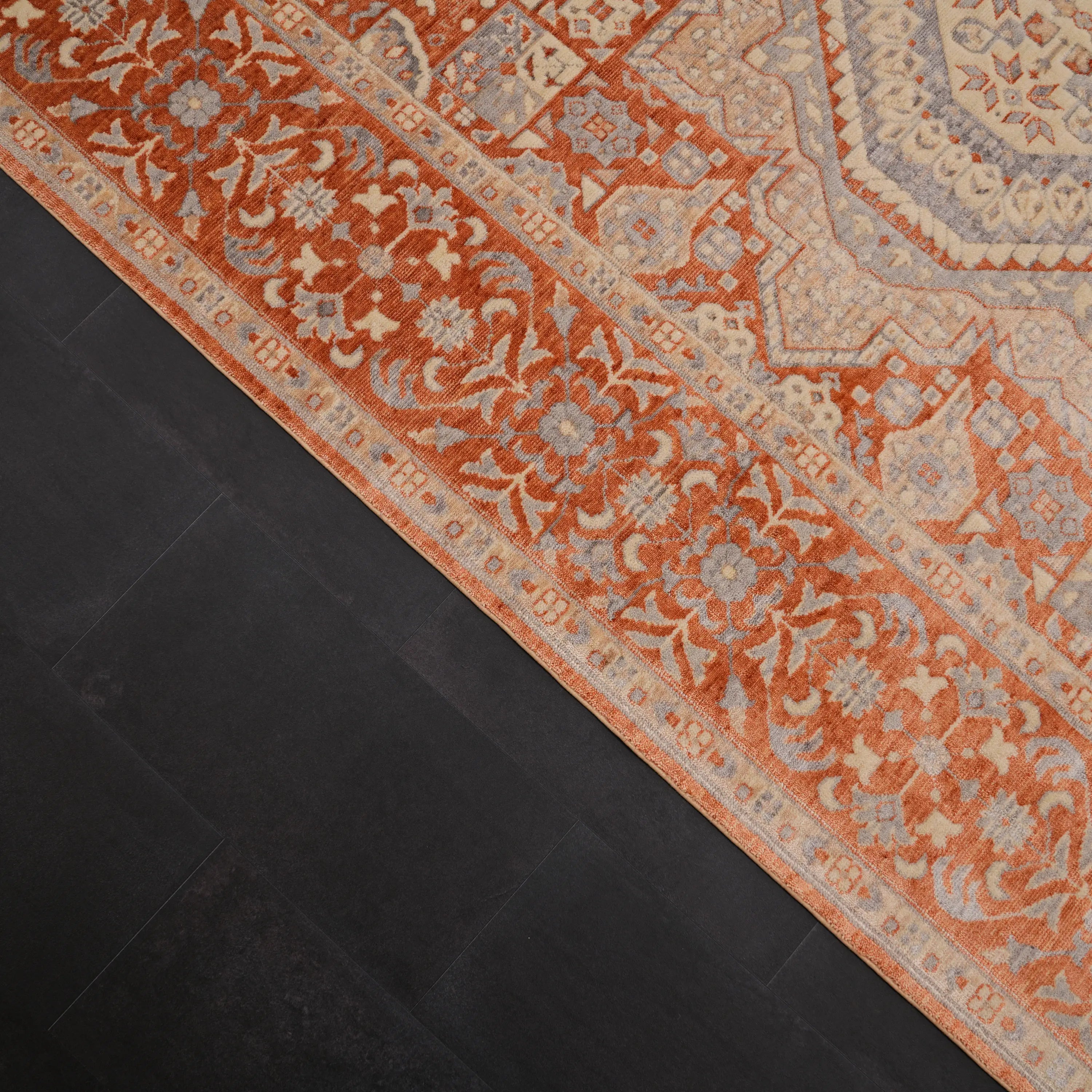 Zade Series Mamluk Patterned Terra Loom-Woven Natural Rug