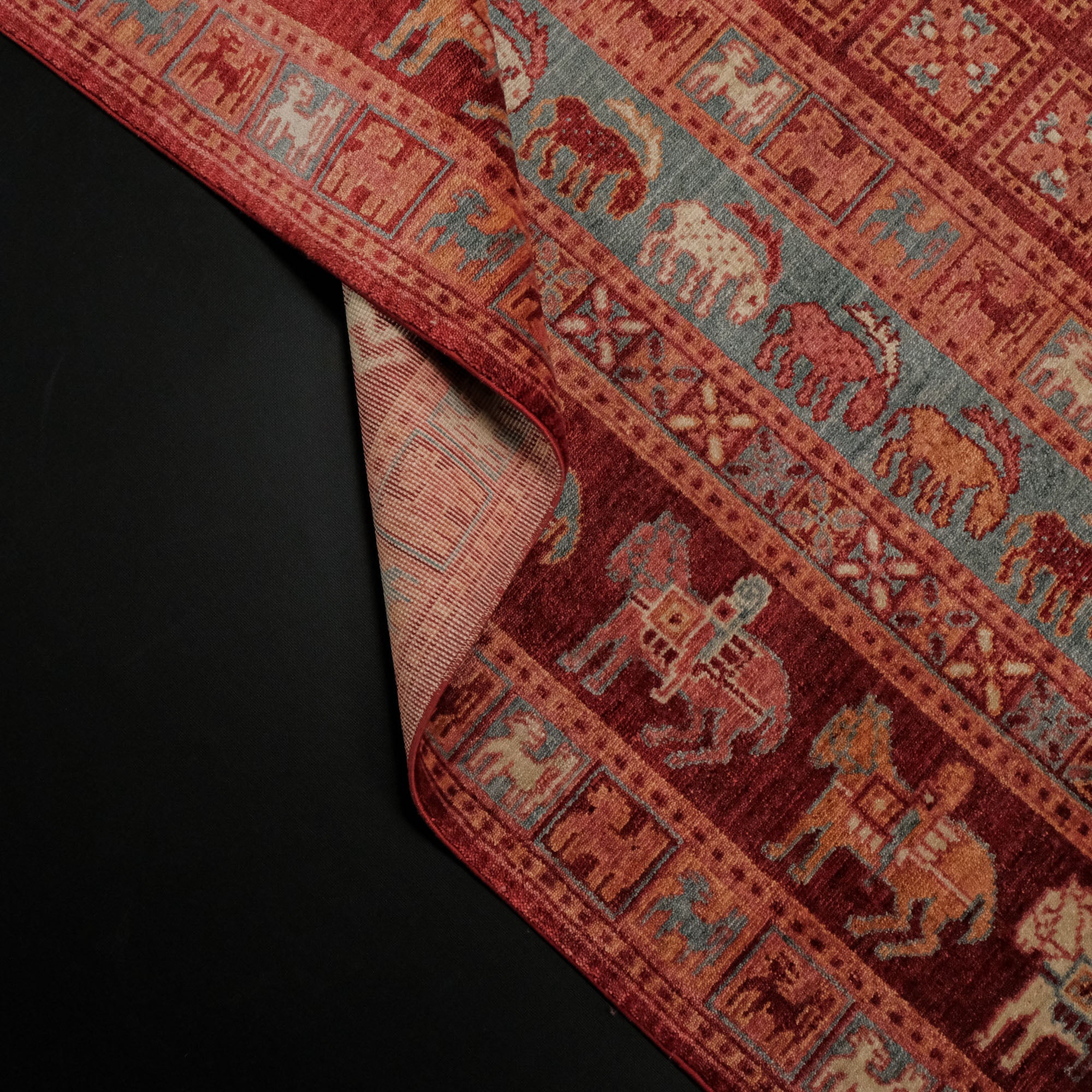 Zade Serisi Pazırık Desenli Kırmızı Tezgah Dokuma Doğal Halı