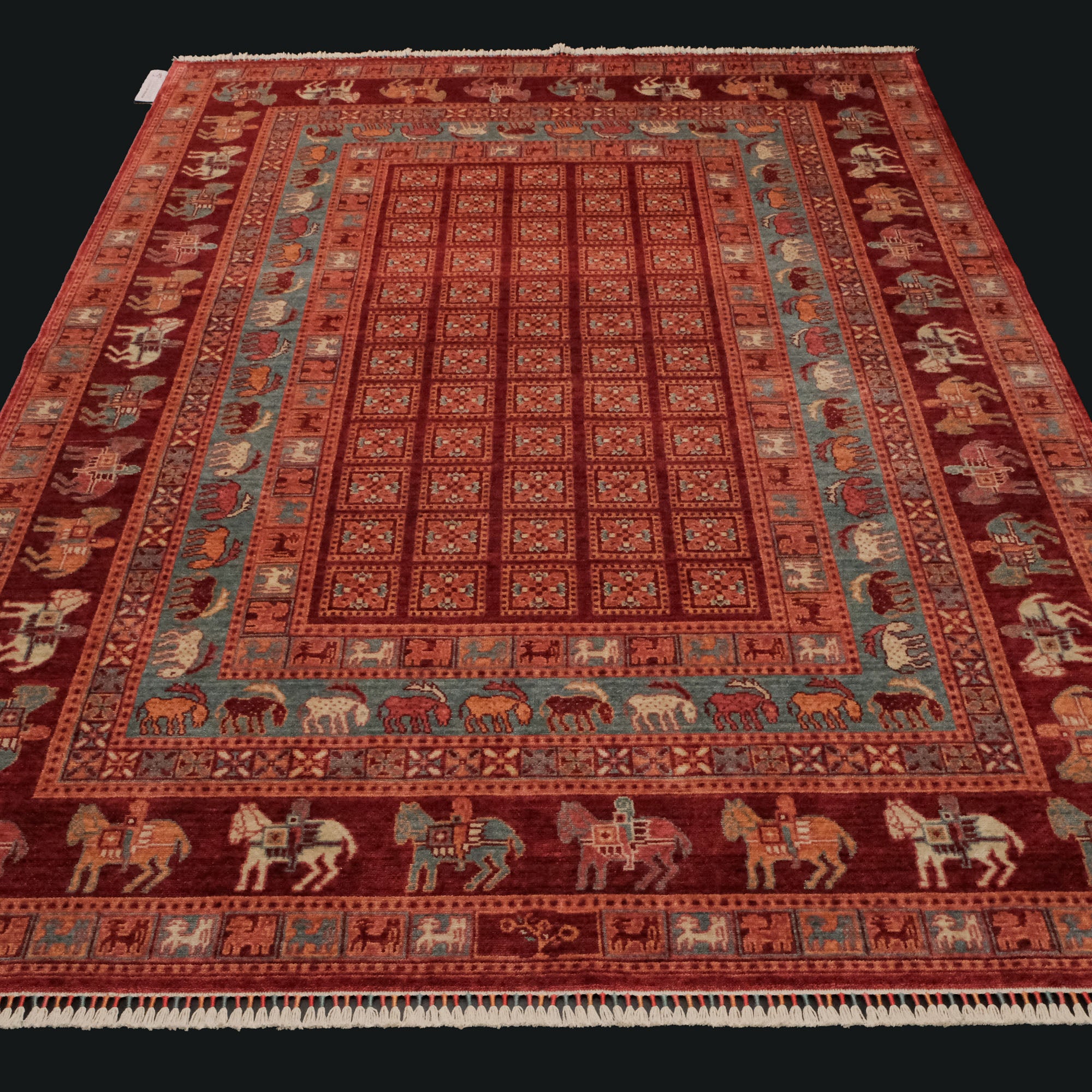 Zade Serisi Pazırık Desenli Kırmızı Tezgah Dokuma Doğal Halı