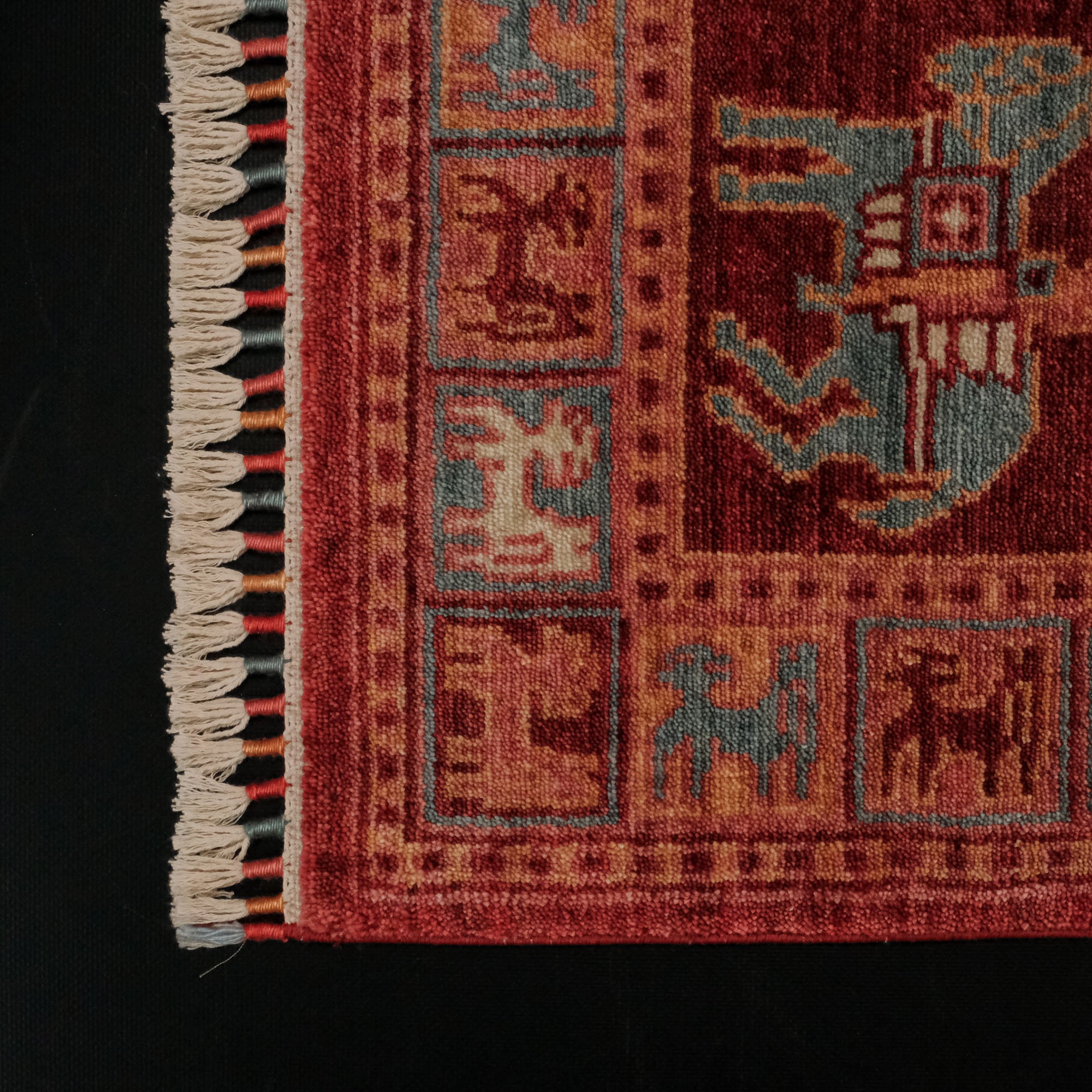 Zade Serisi Pazırık Desenli Kırmızı Tezgah Dokuma Doğal Halı