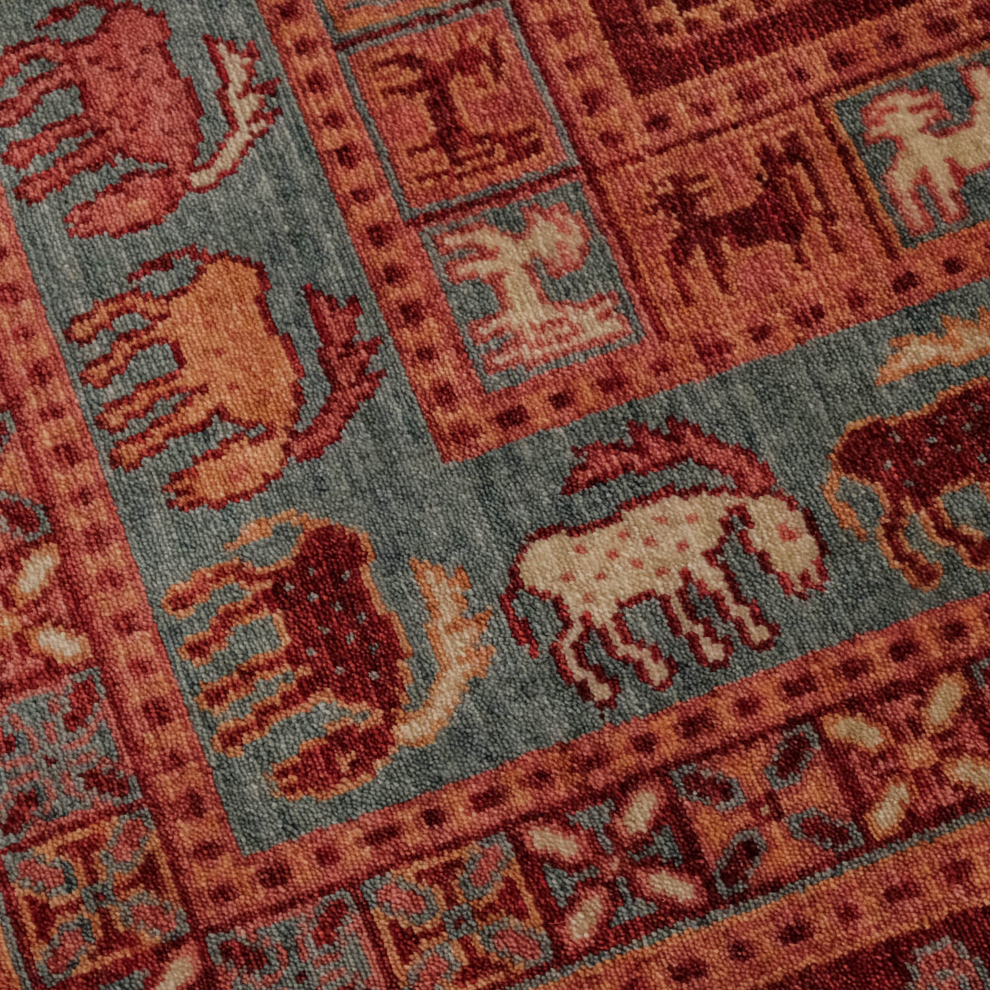 Zade Serisi Pazırık Desenli Kırmızı Tezgah Dokuma Doğal Halı