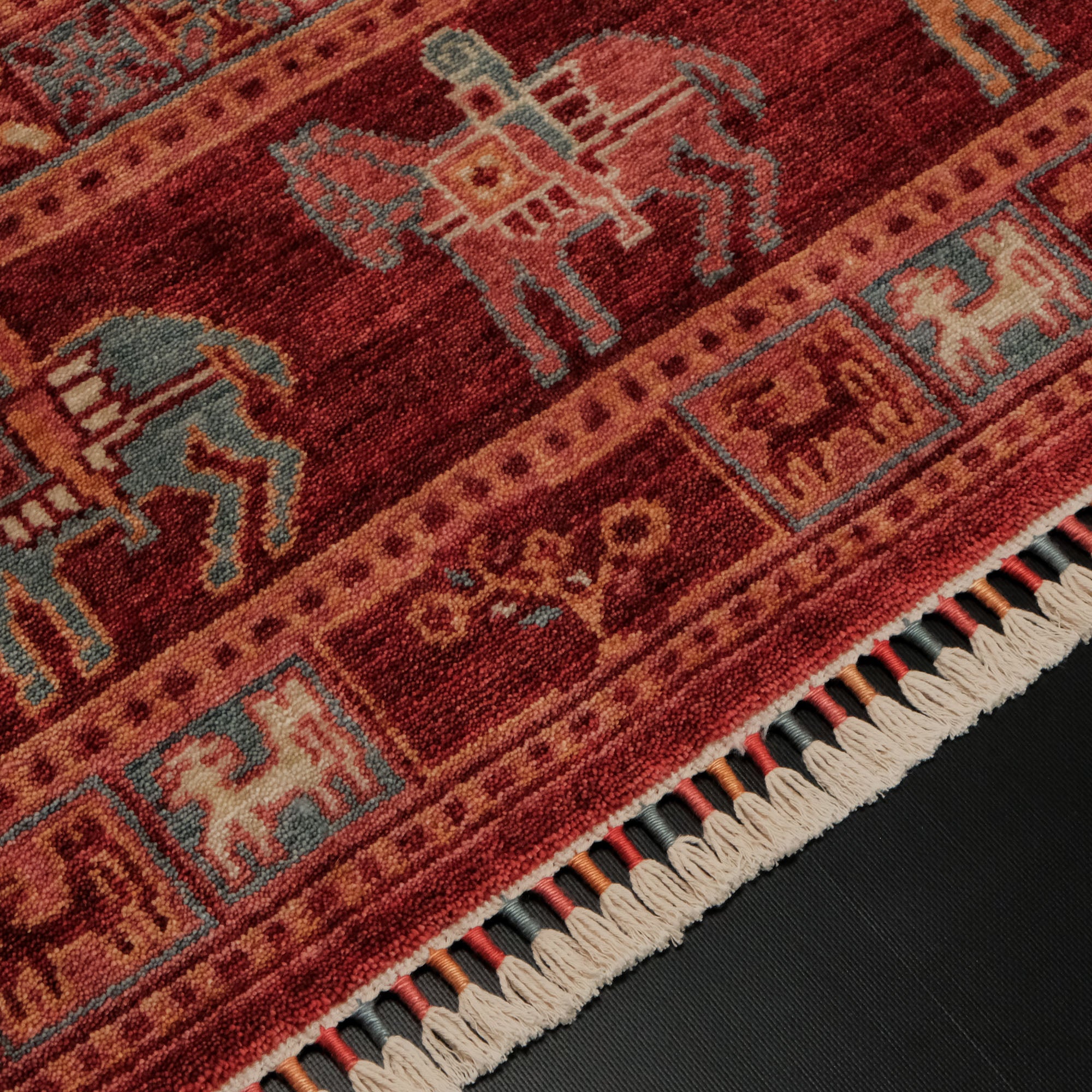 Zade Serisi Pazırık Desenli Kırmızı Tezgah Dokuma Doğal Halı