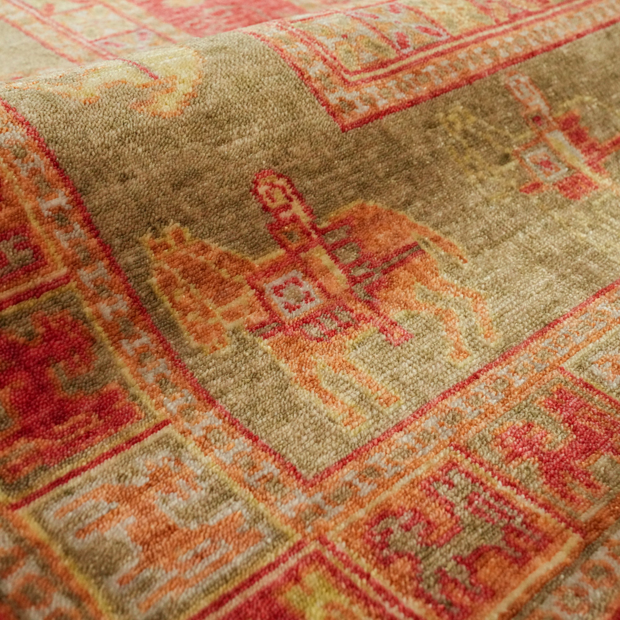 Zade Series Pazyryk Patterned Red Loom Woven Natural Carpet