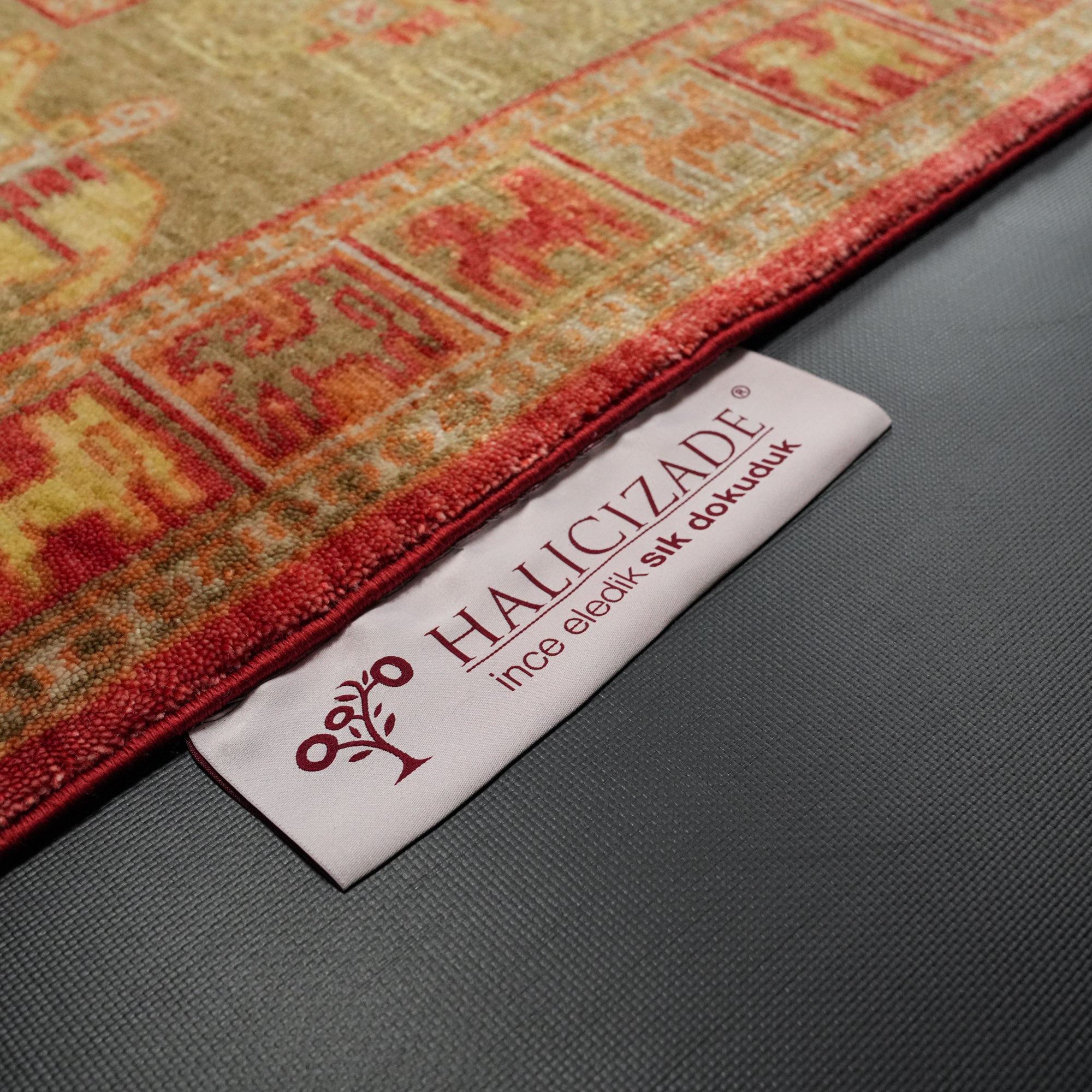 Zade Series Pazyryk Patterned Red Loom Woven Natural Carpet