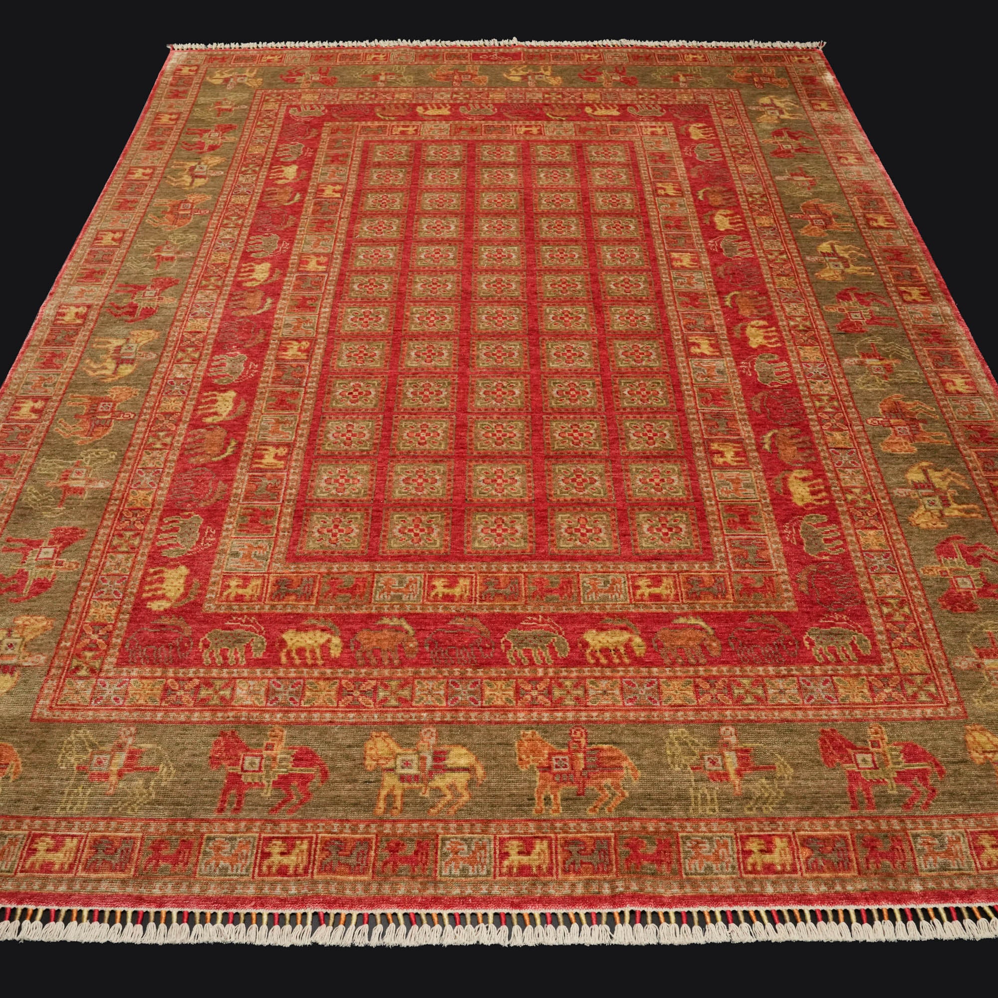 Zade Series Pazyryk Patterned Red Loom Woven Natural Carpet