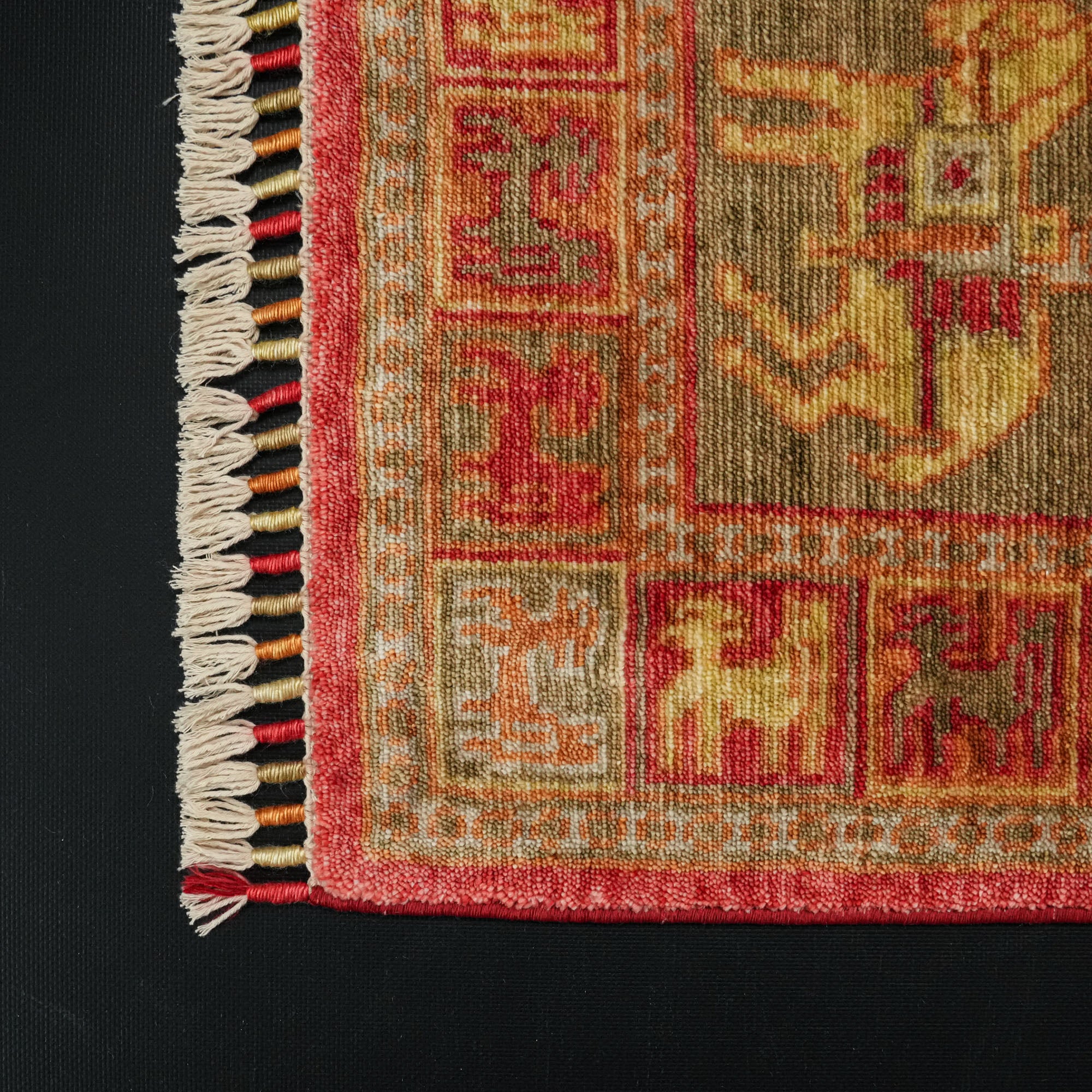 Zade Series Pazyryk Patterned Red Loom Woven Natural Carpet