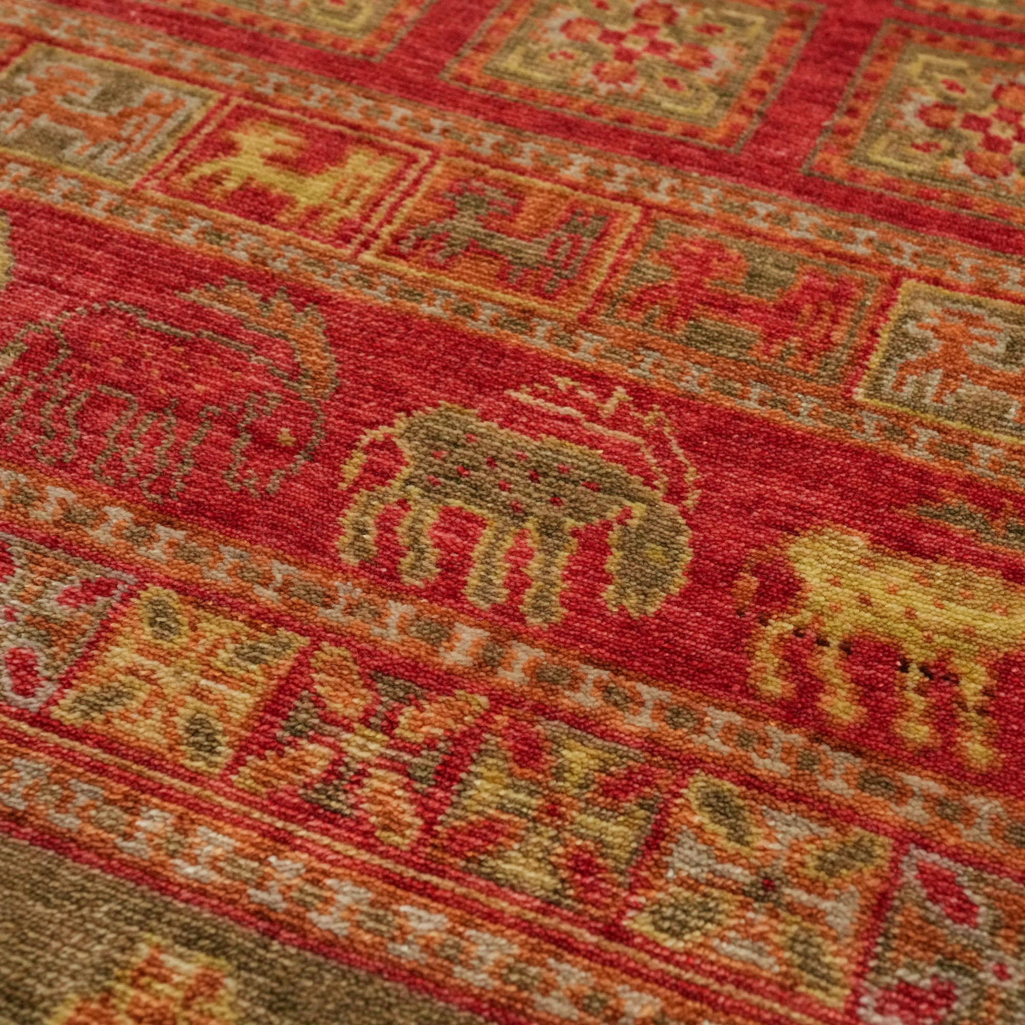 Zade Series Pazyryk Patterned Red Loom Woven Natural Carpet