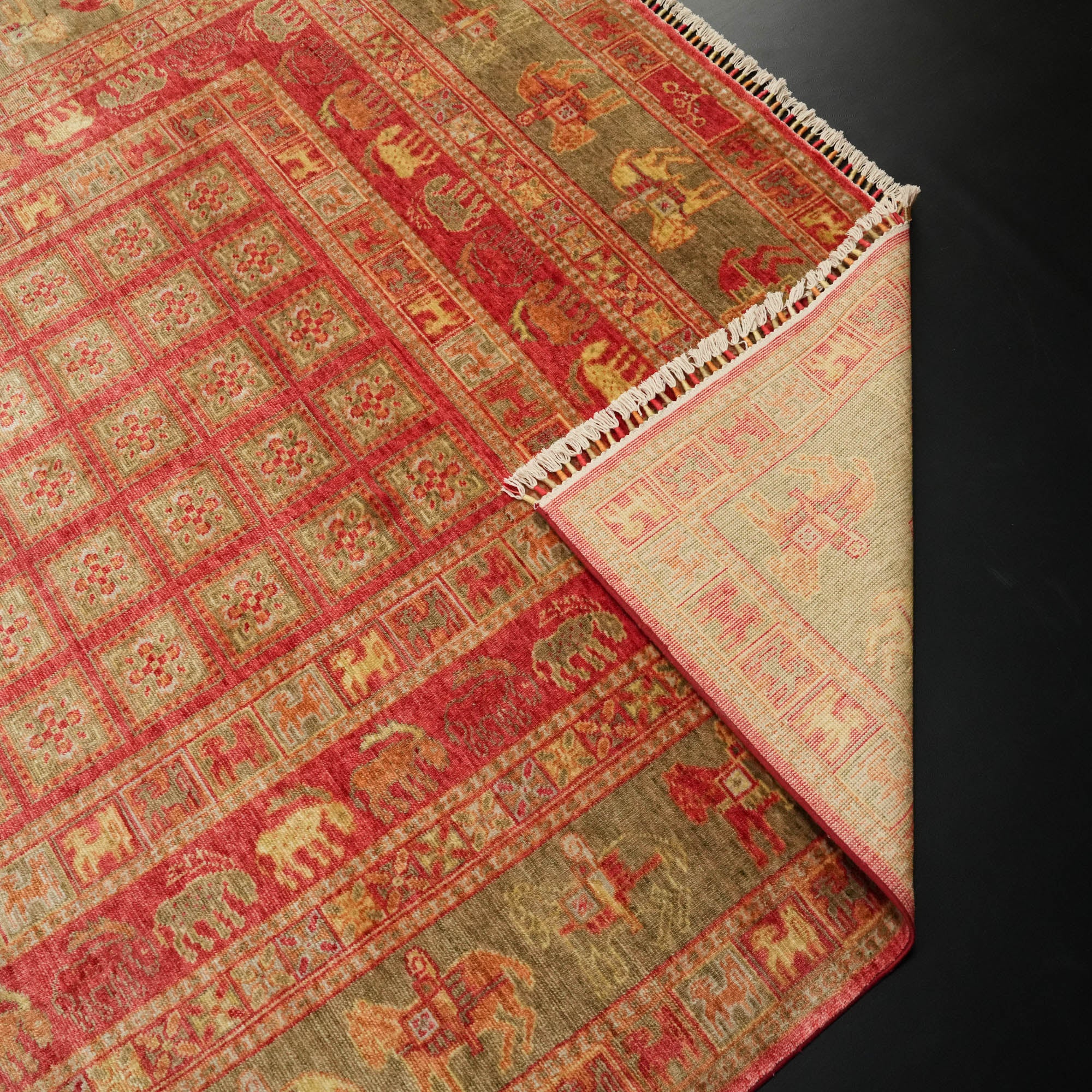 Zade Series Pazyryk Patterned Red Loom Woven Natural Carpet