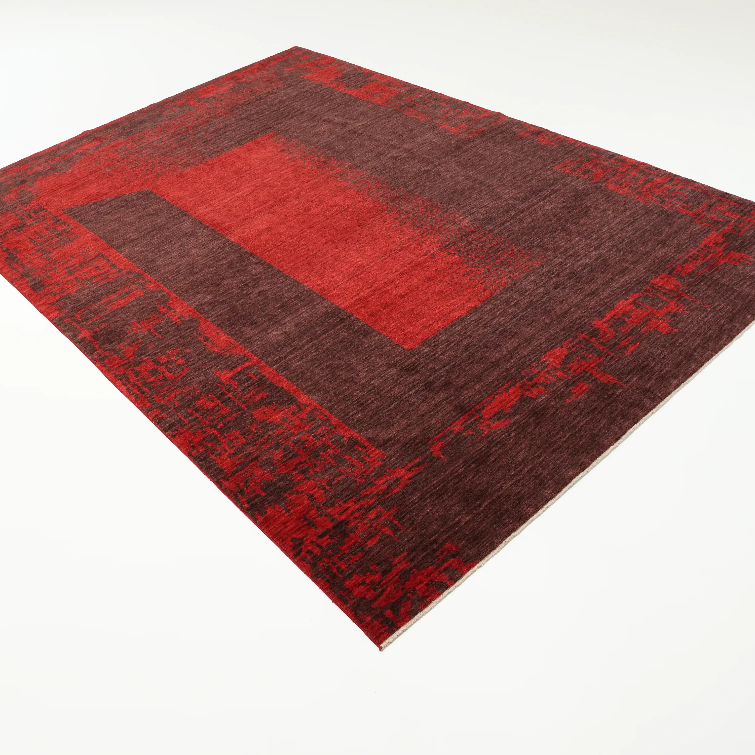 Zima Serisi Soyut Desenli Kırmızı Yün Tezgah Dokuma Halı