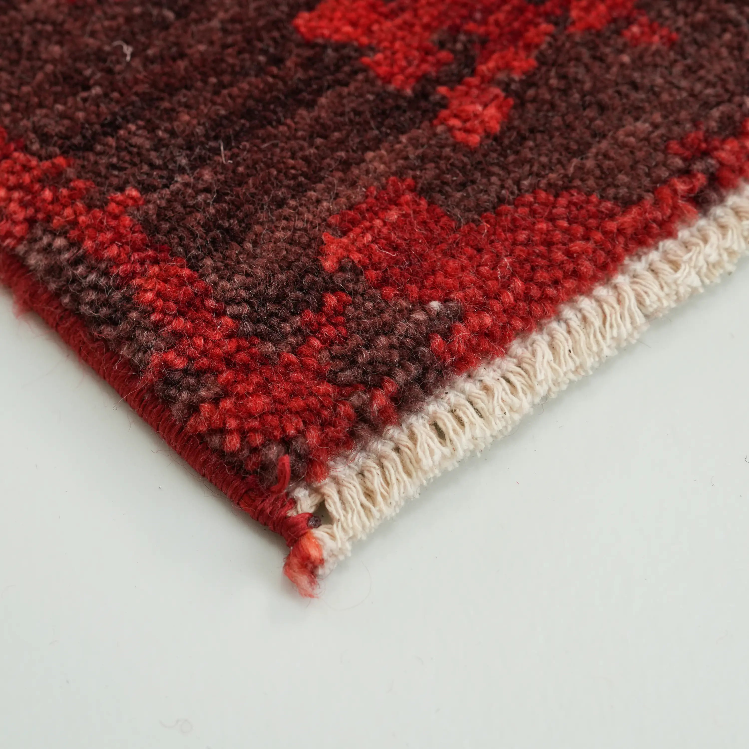 Zima Series Abstract Patterned Red Wool Loom Woven Rug