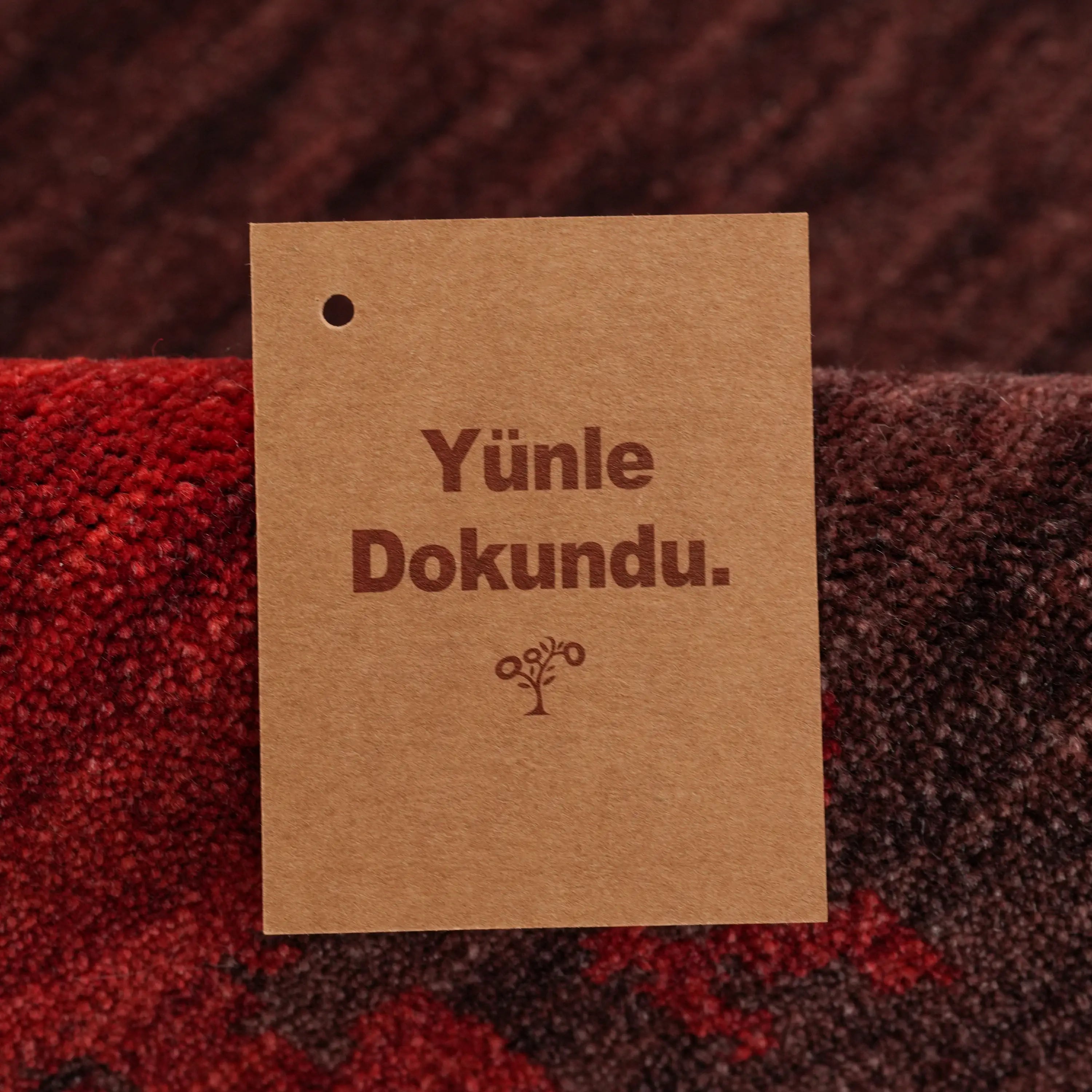 Zima Series Abstract Patterned Red Wool Loom Woven Rug