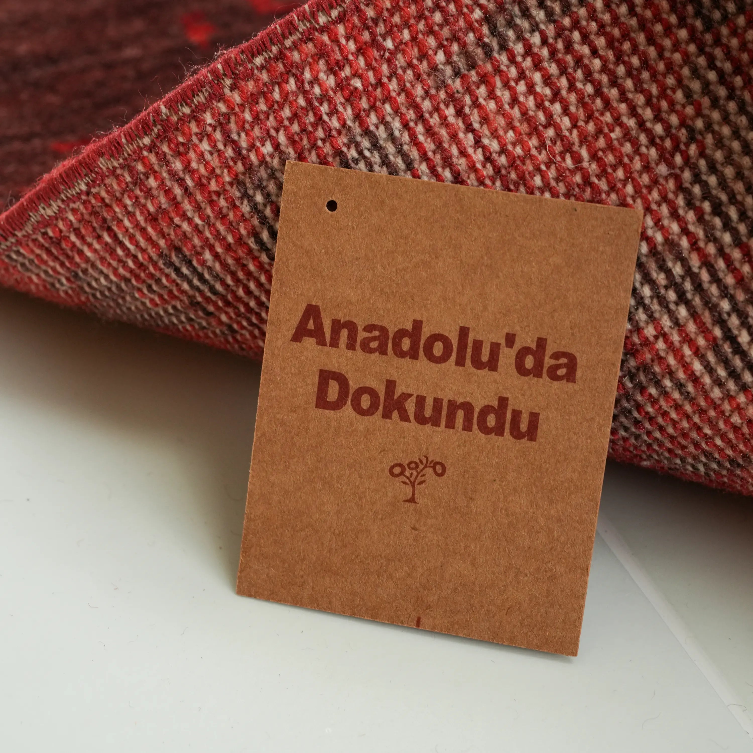 Zima Series Abstract Patterned Red Wool Loom Woven Rug