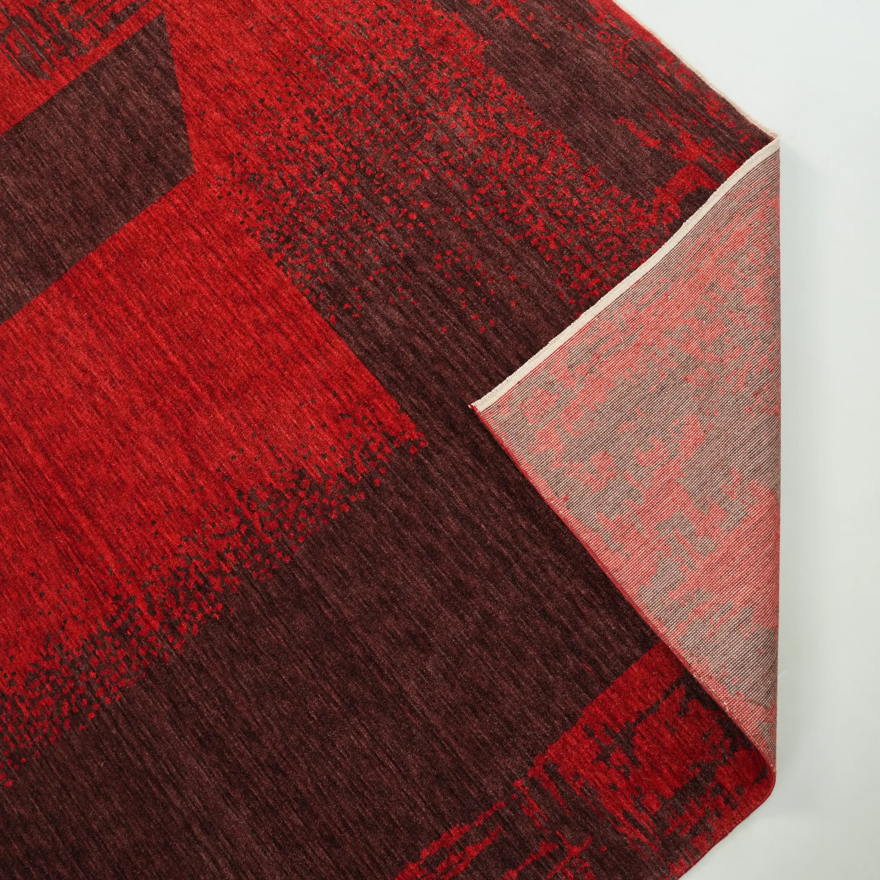 Zima Series Abstract Patterned Red Wool Loom Woven Rug