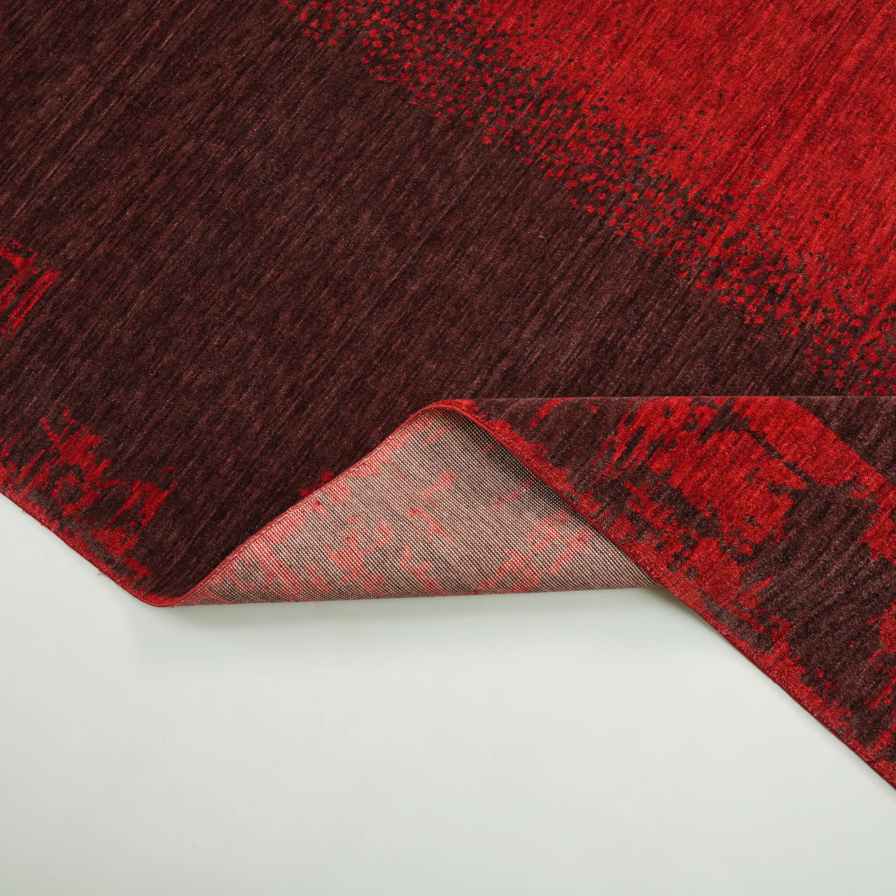 Zima Series Abstract Patterned Red Wool Loom Woven Rug