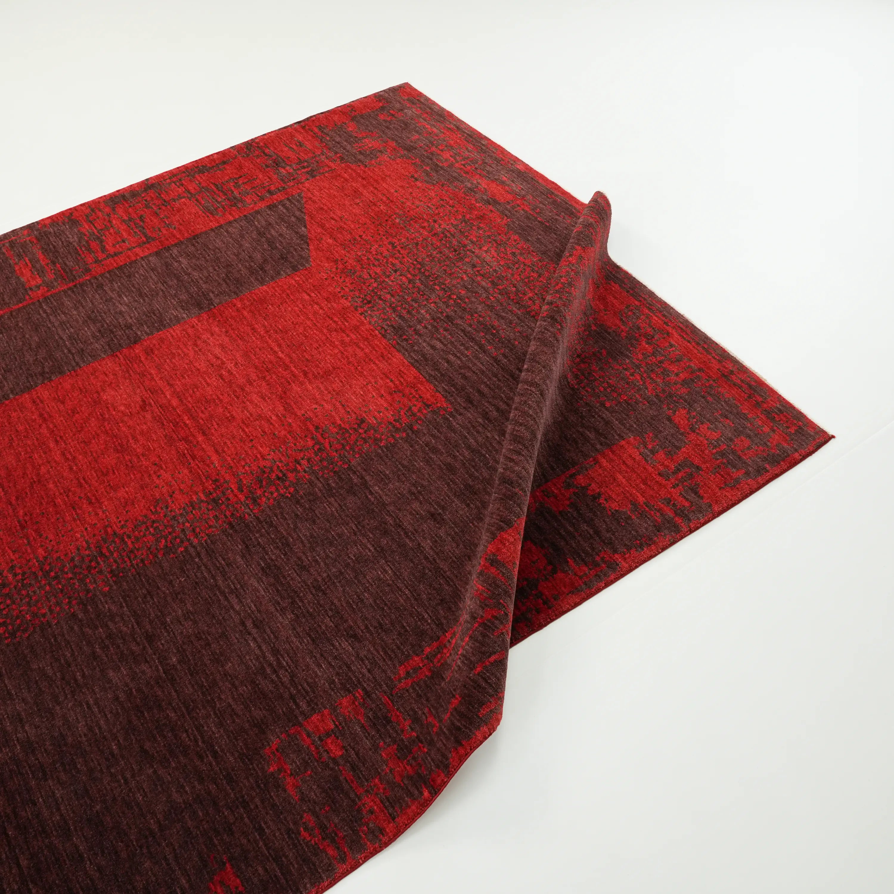 Zima Series Abstract Patterned Red Wool Loom Woven Rug