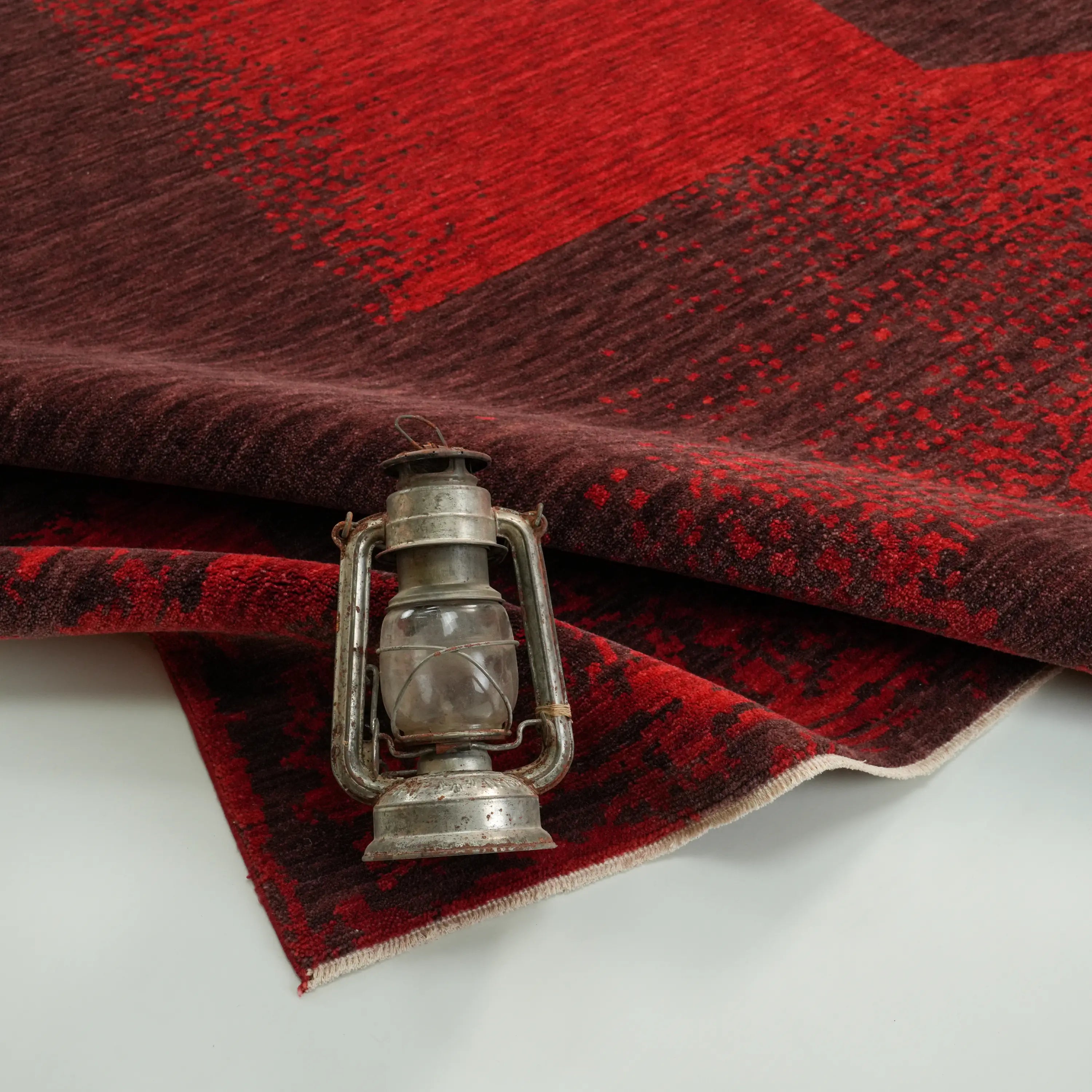 Zima Series Abstract Patterned Red Wool Loom Woven Rug