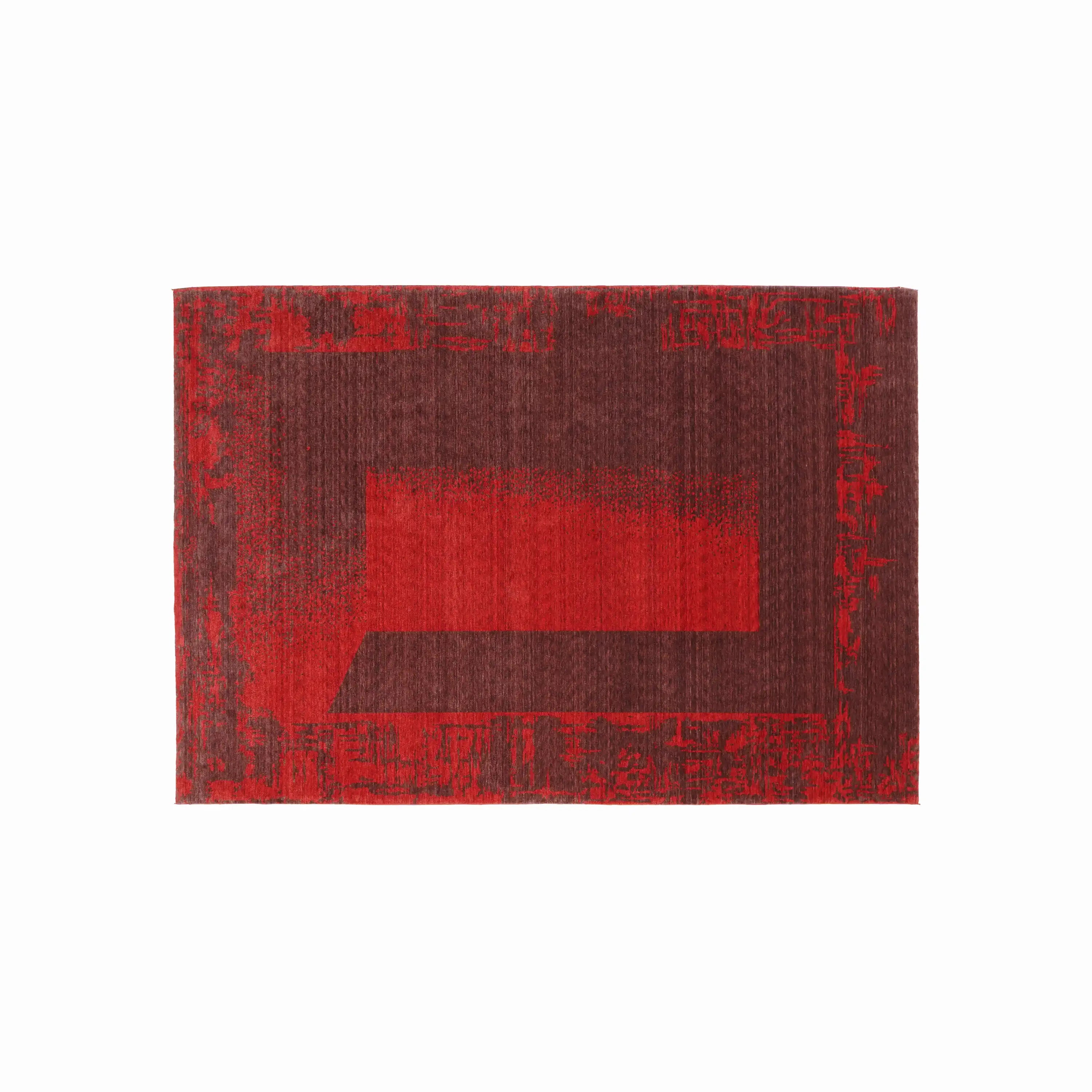 Zima Series Abstract Patterned Red Wool Loom Woven Rug