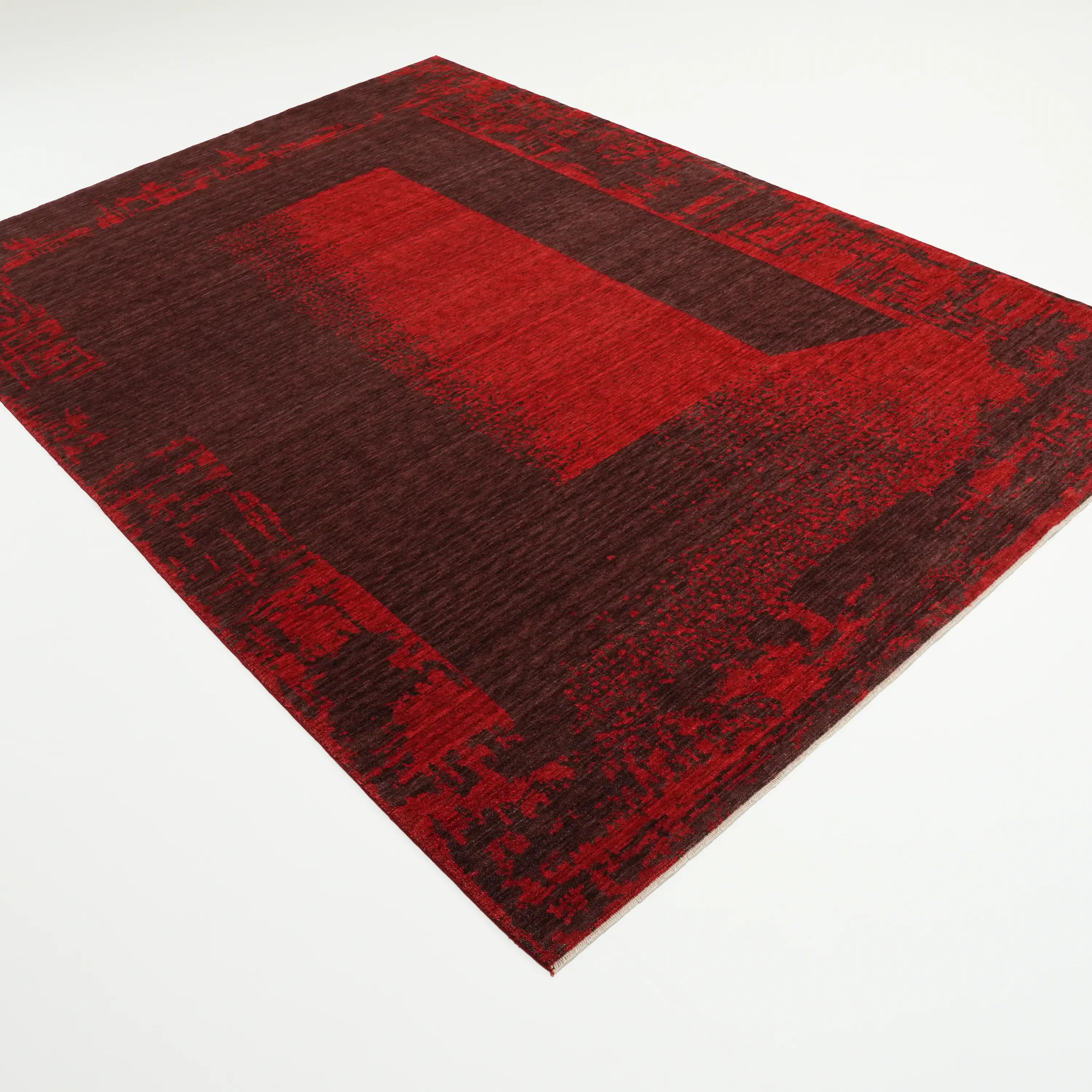Zima Series Abstract Patterned Red Wool Loom Woven Rug