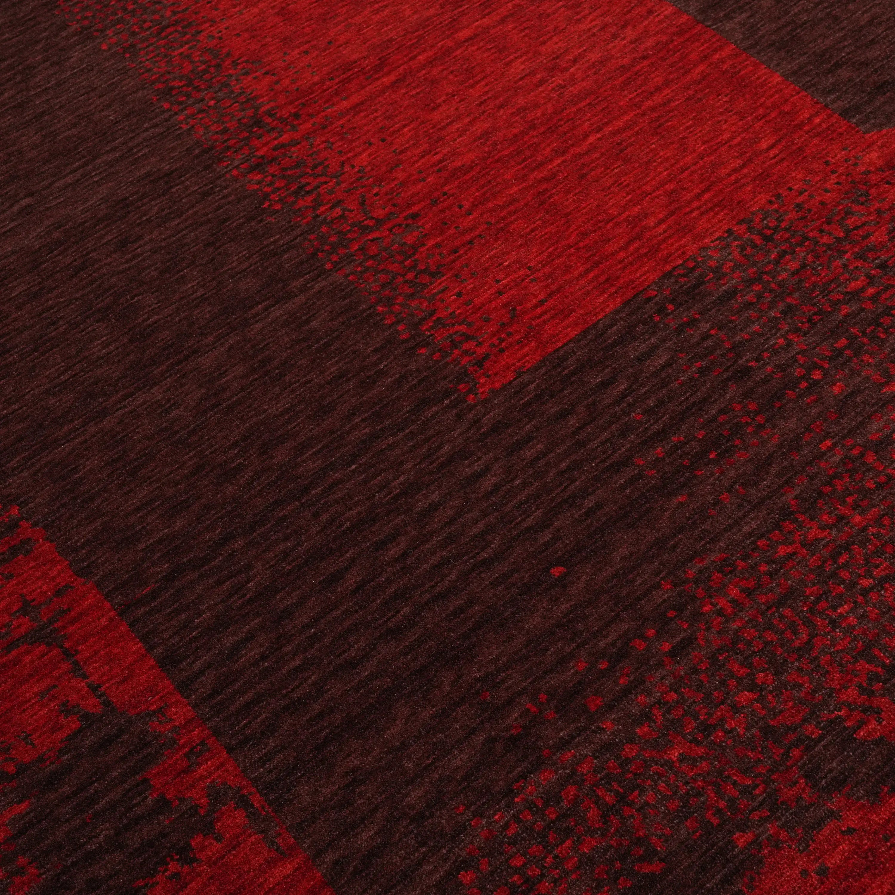 Zima Series Abstract Patterned Red Wool Loom Woven Rug