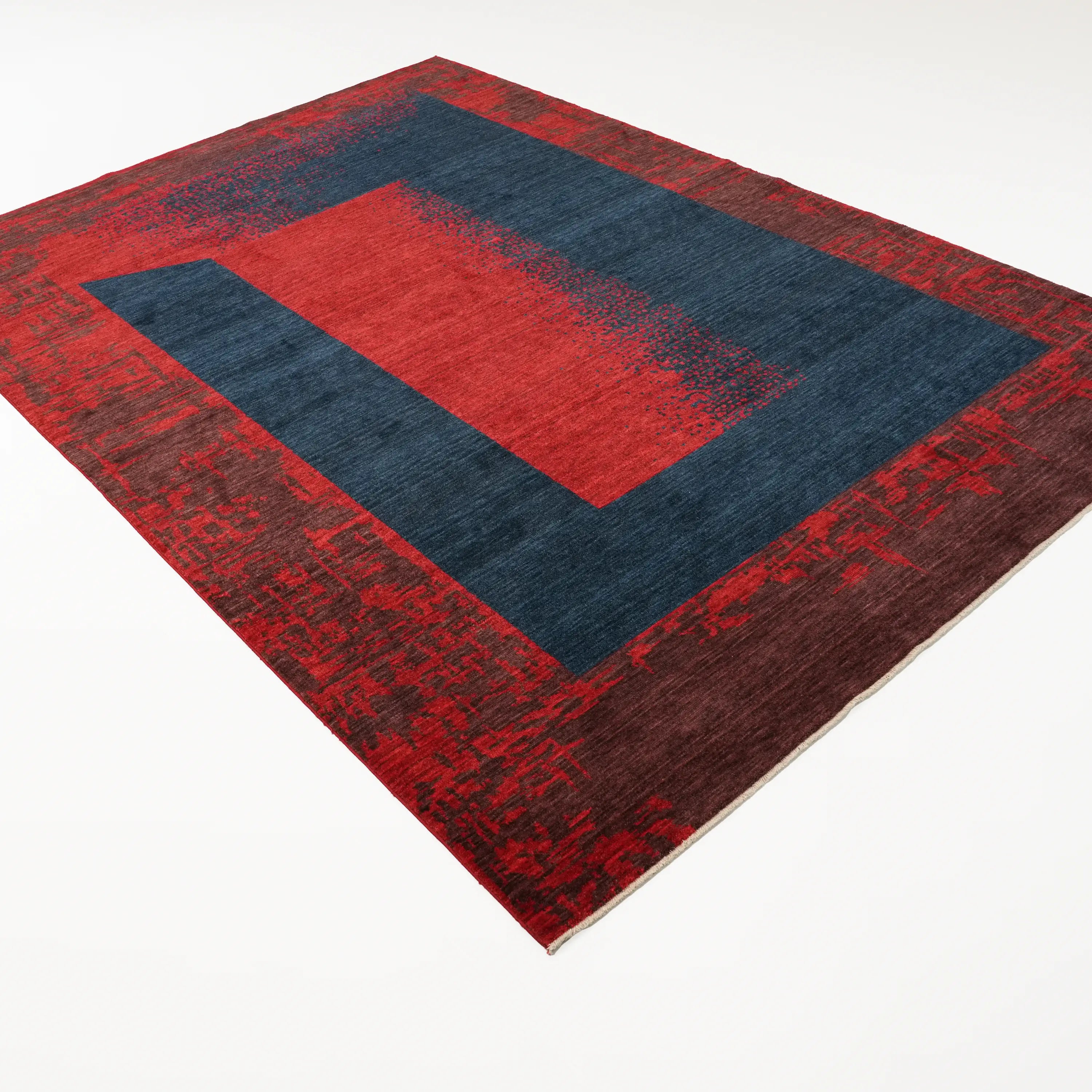 Zima Serisi Soyut Desenli Yün Kırmızı Tezgah Dokuma Halı