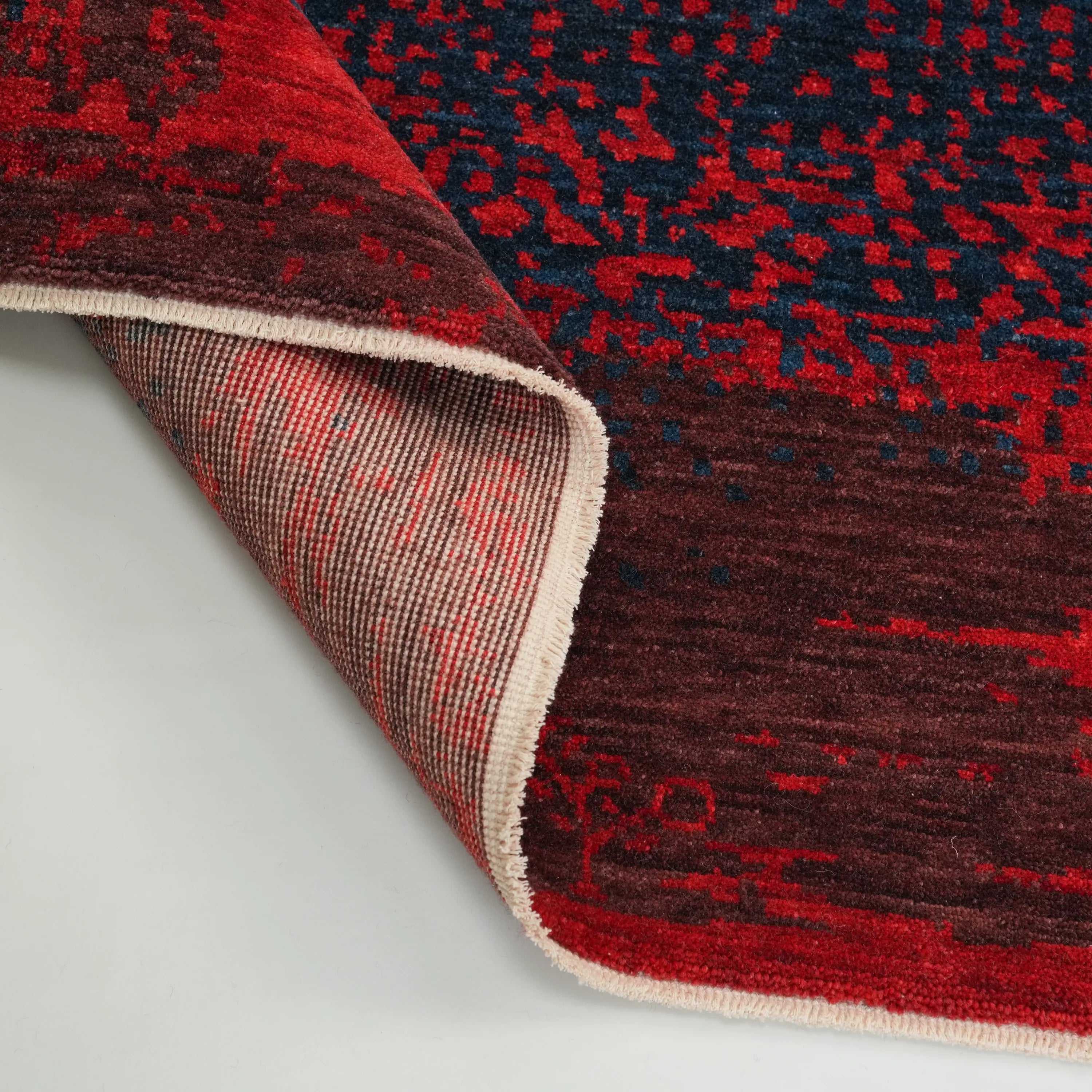 Zima Series Abstract Patterned Wool Red Loom Woven Rug