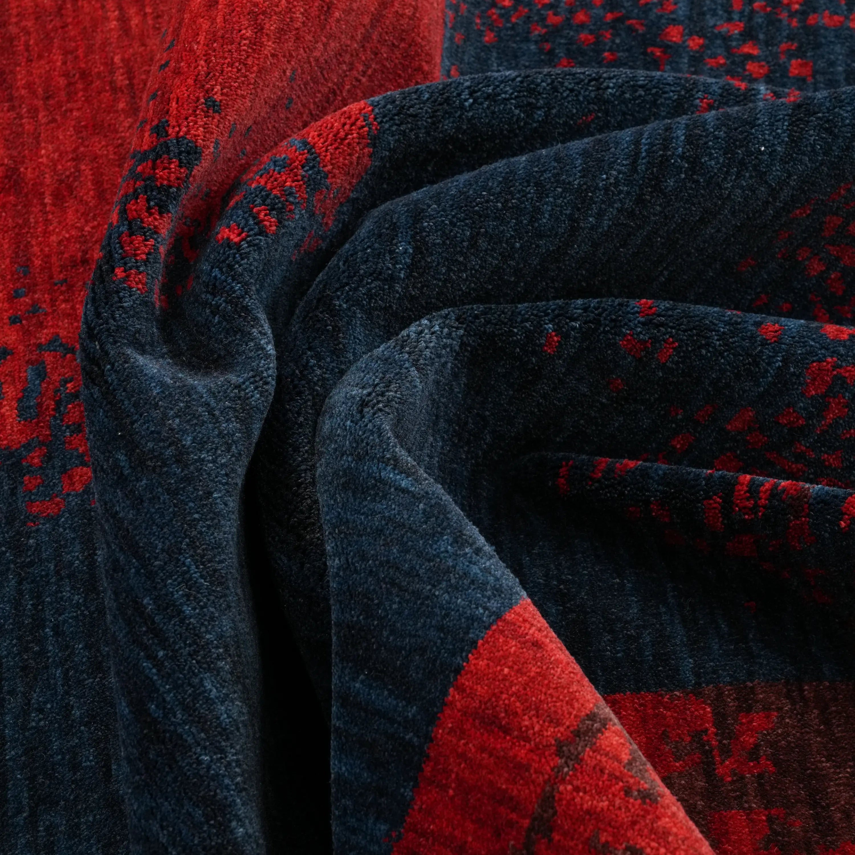 Zima Series Abstract Patterned Wool Red Loom Woven Rug