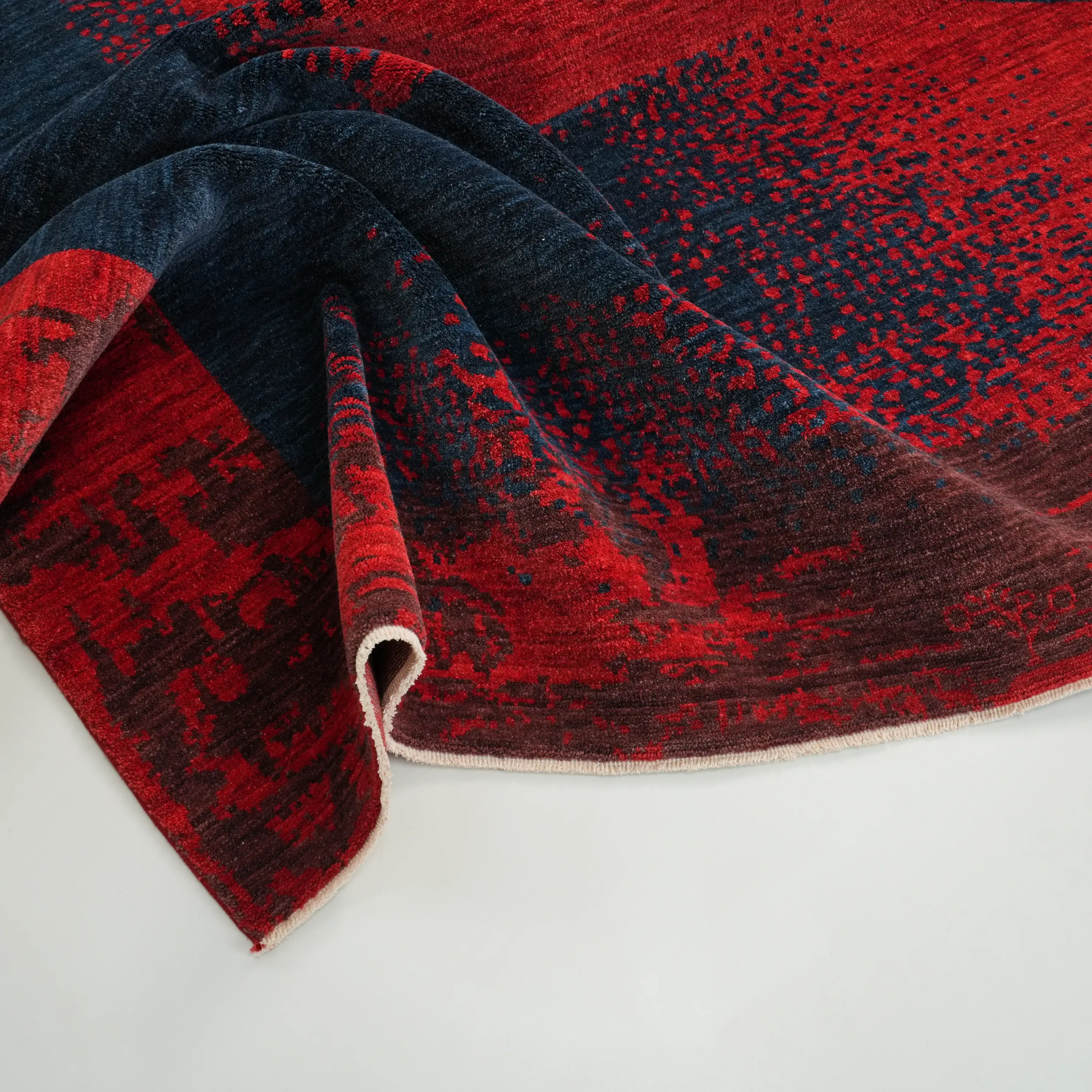 Zima Series Abstract Patterned Wool Red Loom Woven Rug