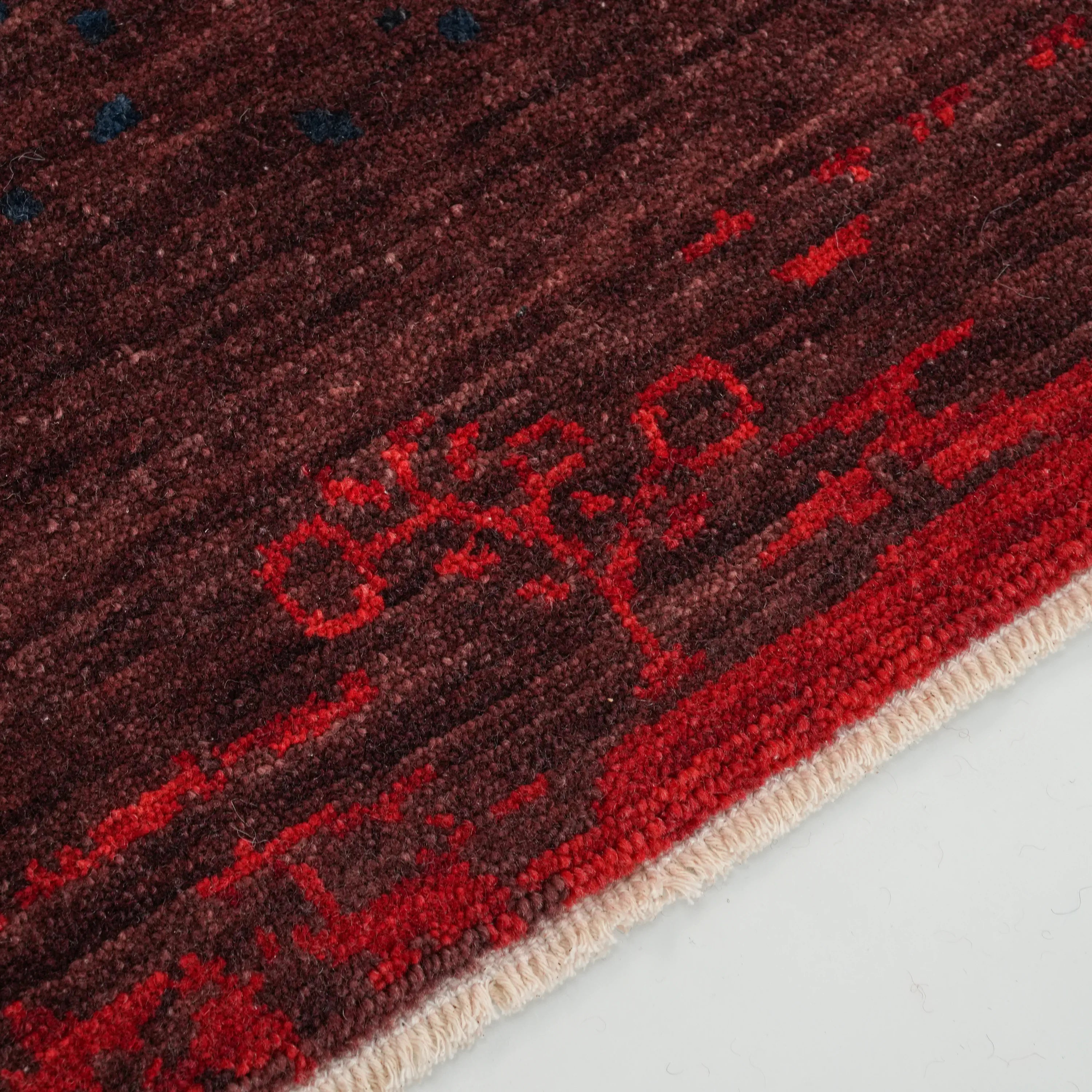 Zima Series Abstract Patterned Wool Red Loom Woven Rug