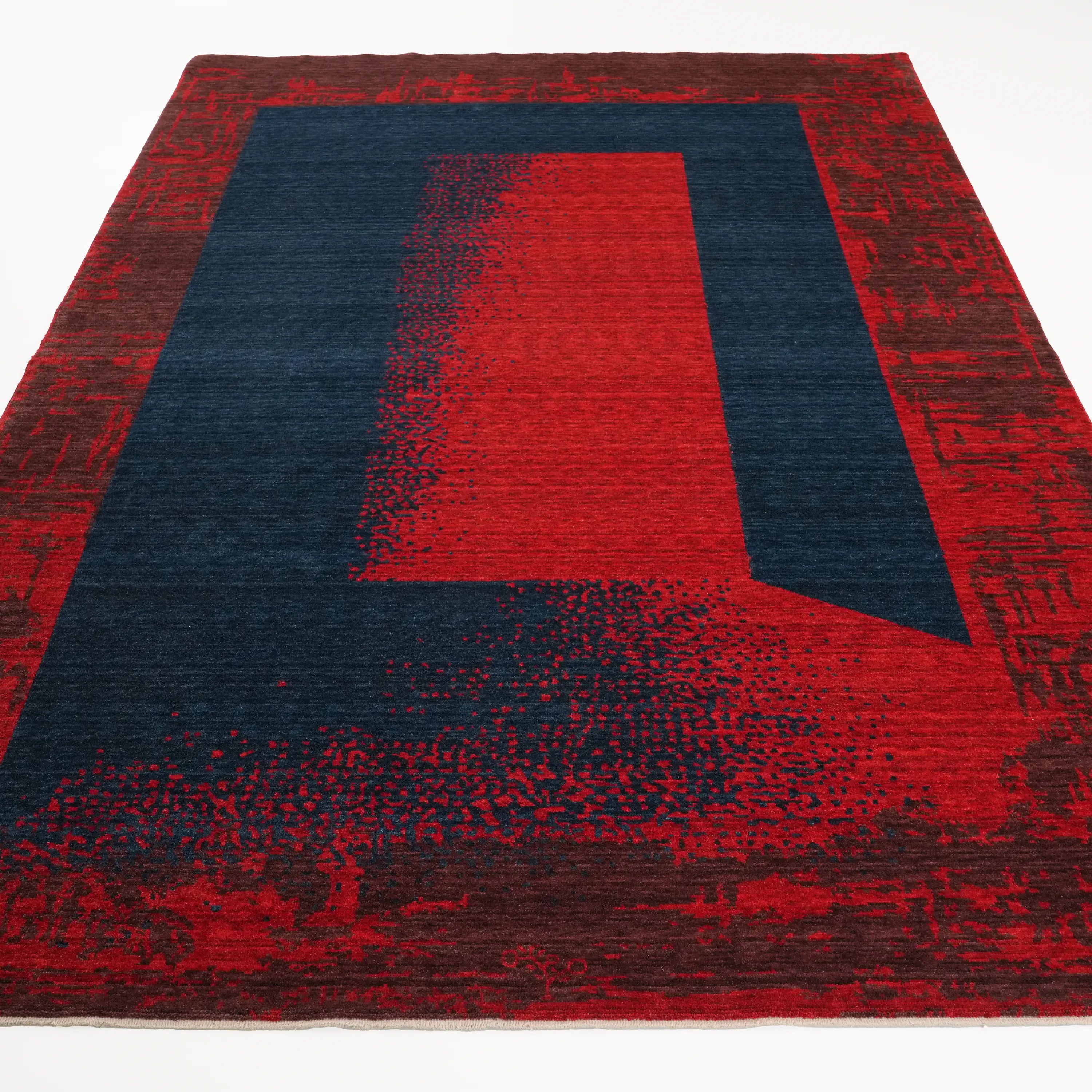 Zima Series Abstract Patterned Wool Red Loom Woven Rug